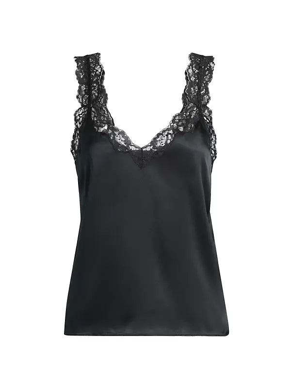 This beautifully designed camisole features a delicate V-neckline, framed with sheer embroidered lace that continues up the straps for a touch of feminine allure. With side seam slits that add subtle movement and a flattering, unlined design, it offers both sophistication and comfort. The bra-friendly cut ensures both style and practicality, while the true-to-size fit makes it a wardrobe essential.