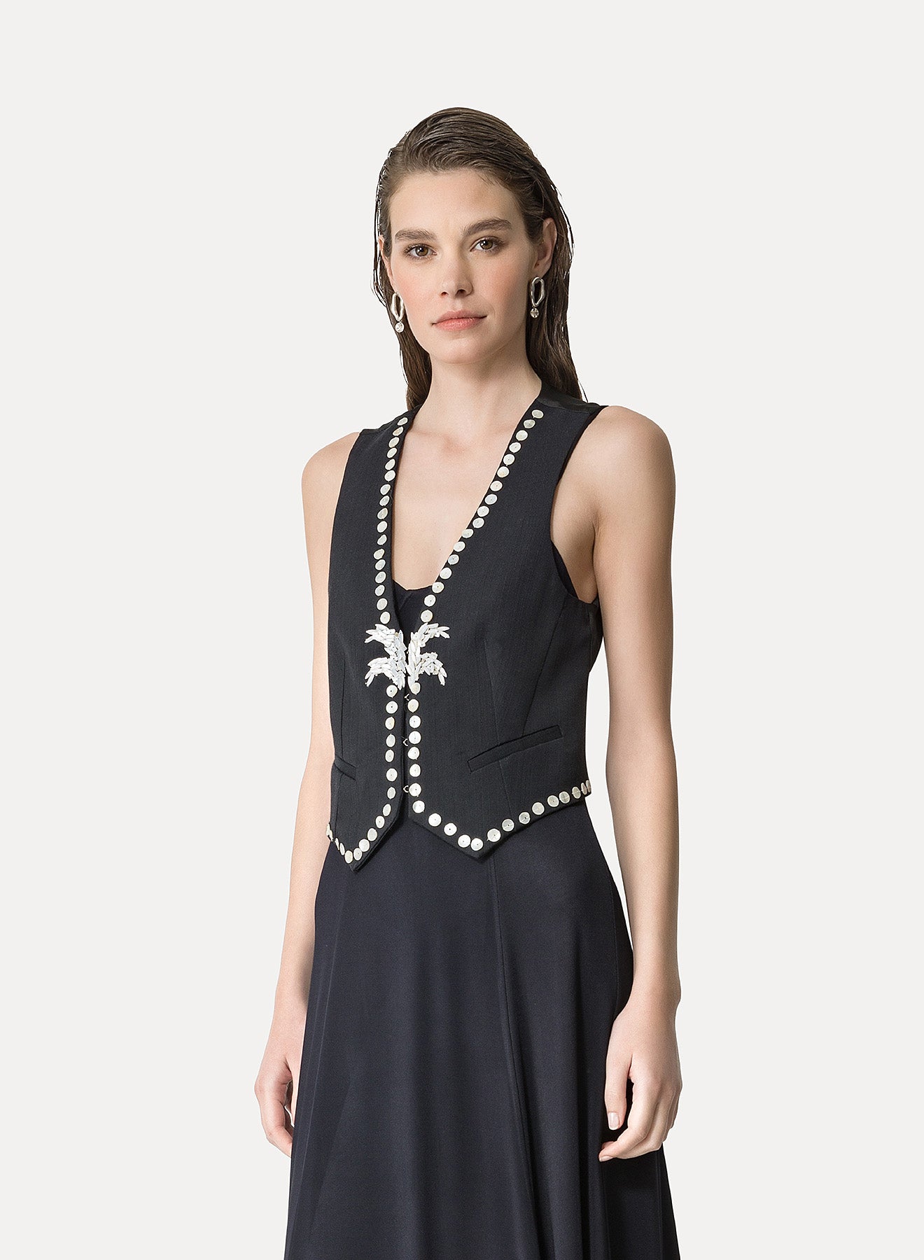 Pearl Embroidered Vest in Abisso