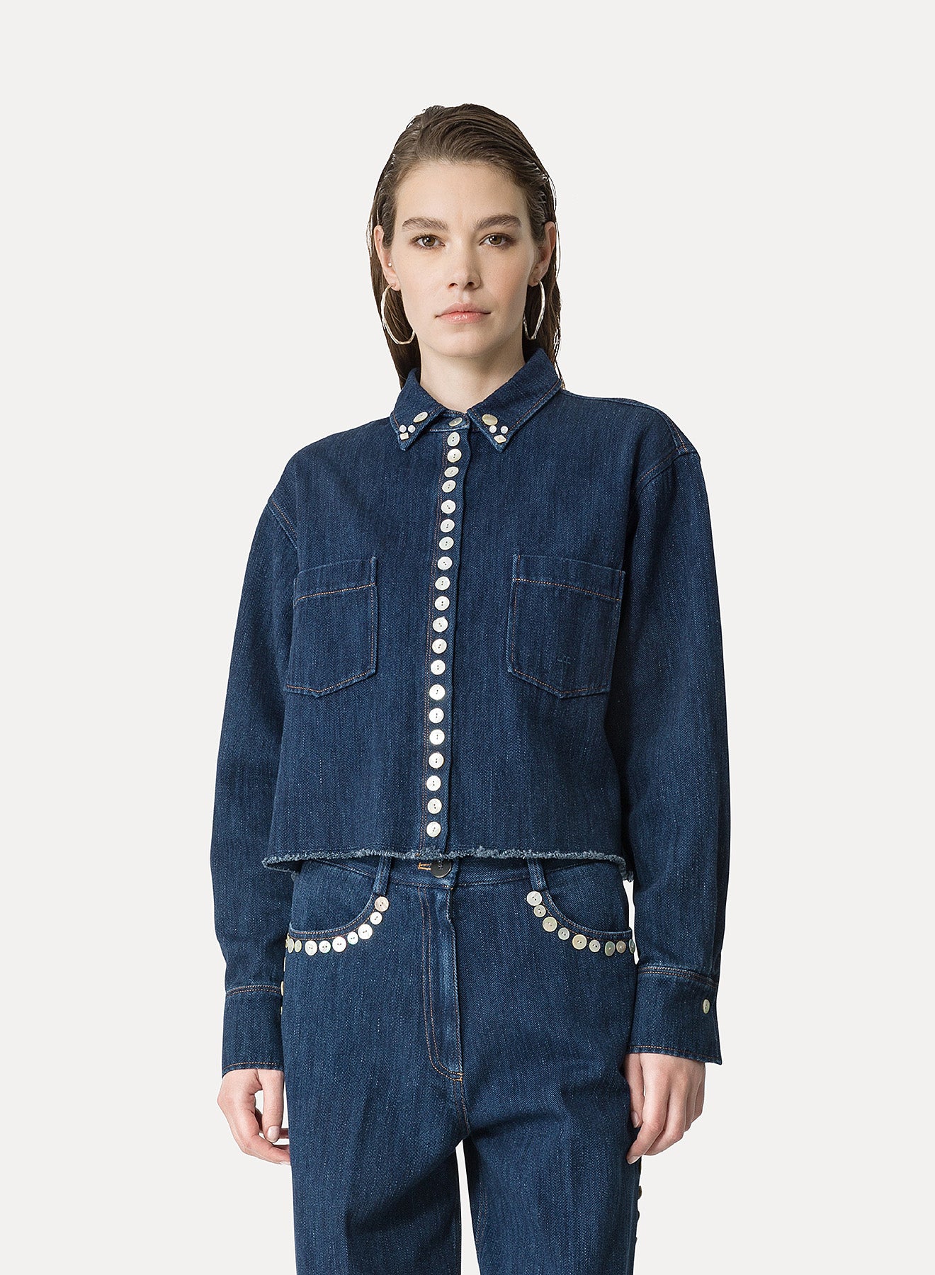 Denim Calvary Cropped Shirt in Indigo