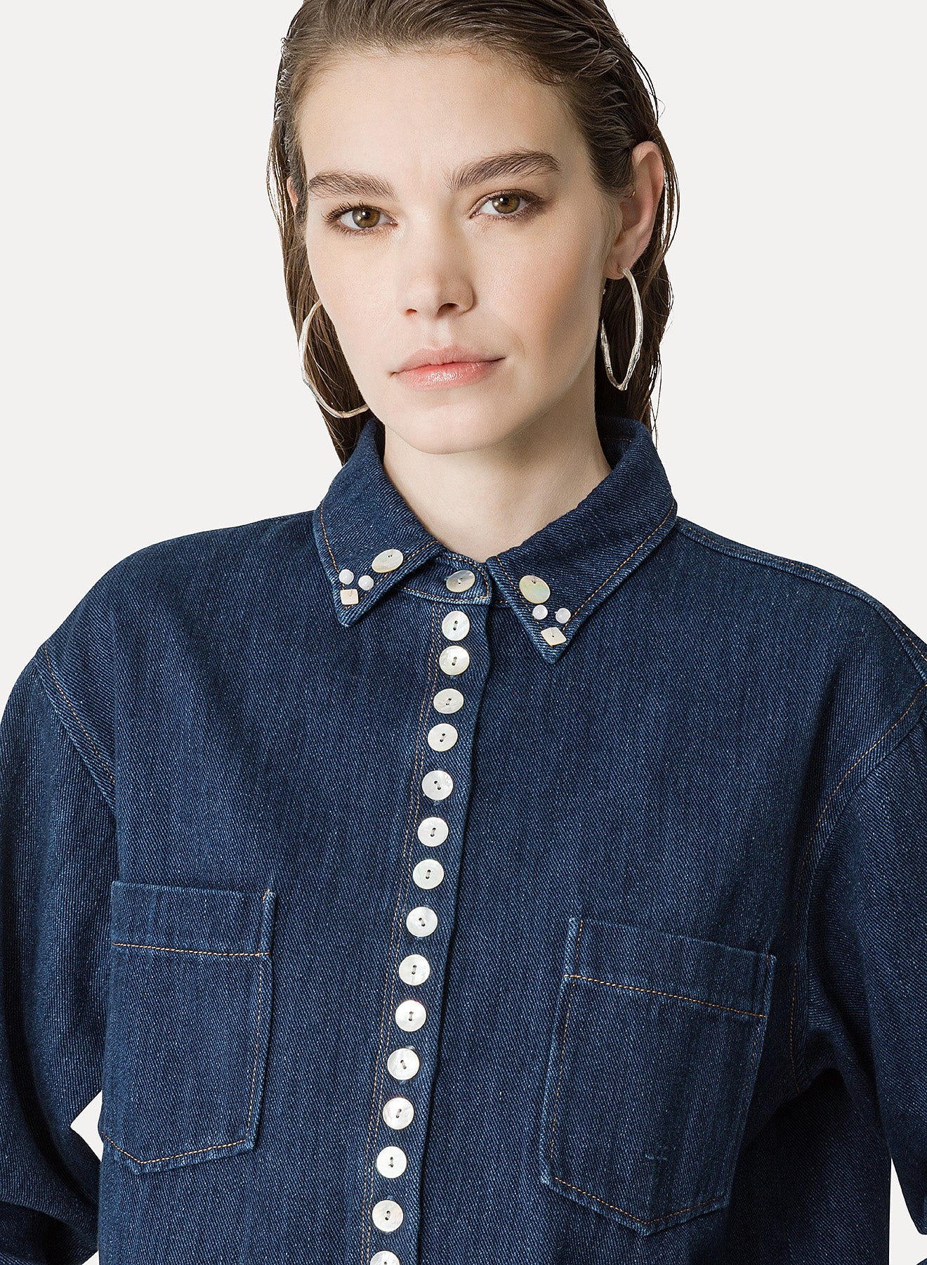 Denim Calvary Cropped Shirt in Indigo