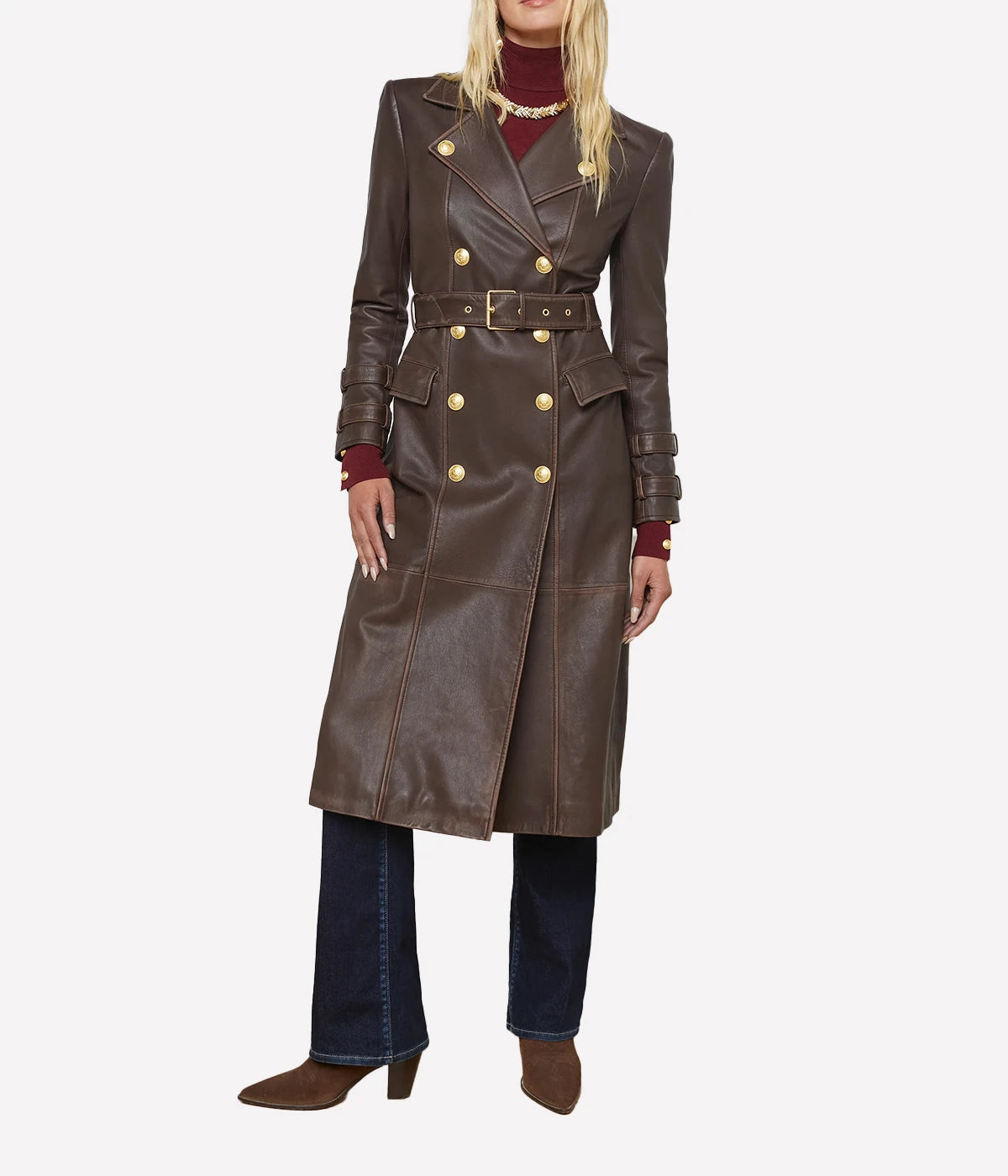 Celina LTHR Trench Coat in Chocolate