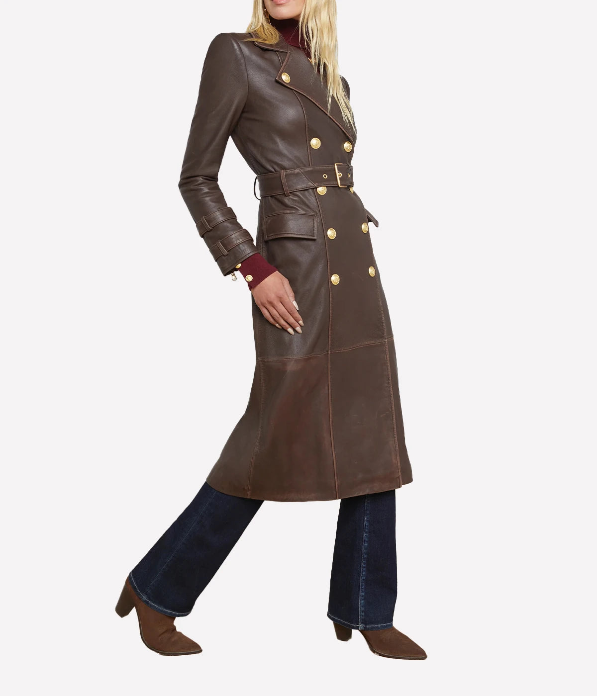 Celina LTHR Trench Coat in Chocolate