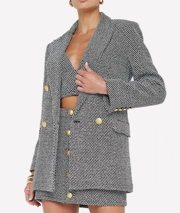 Riva Knit Blazer in Black Ivory Gold