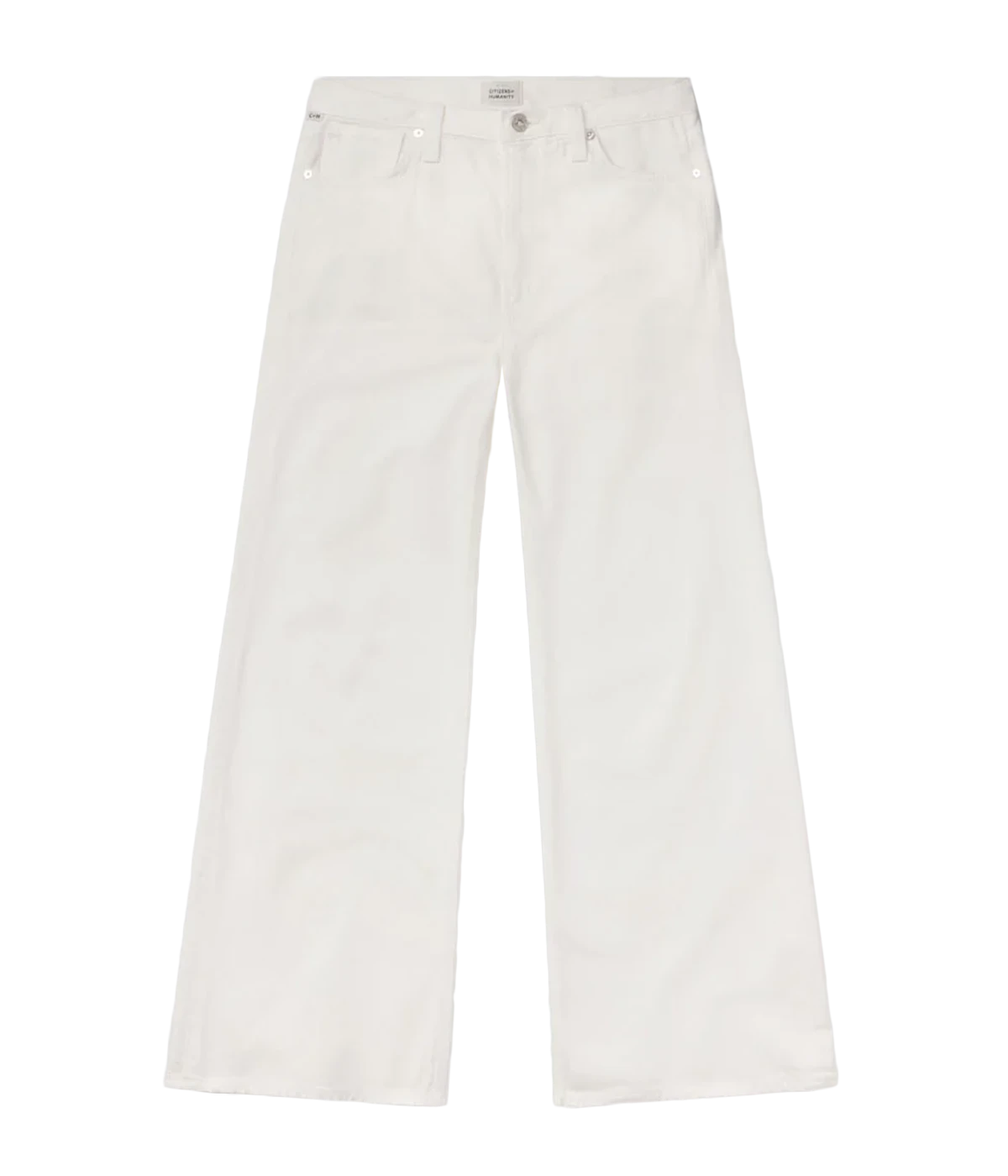 ALT text: Relaxed, high-waisted white pants with vintage detailing, styled with a breezy blouse and slim tank.