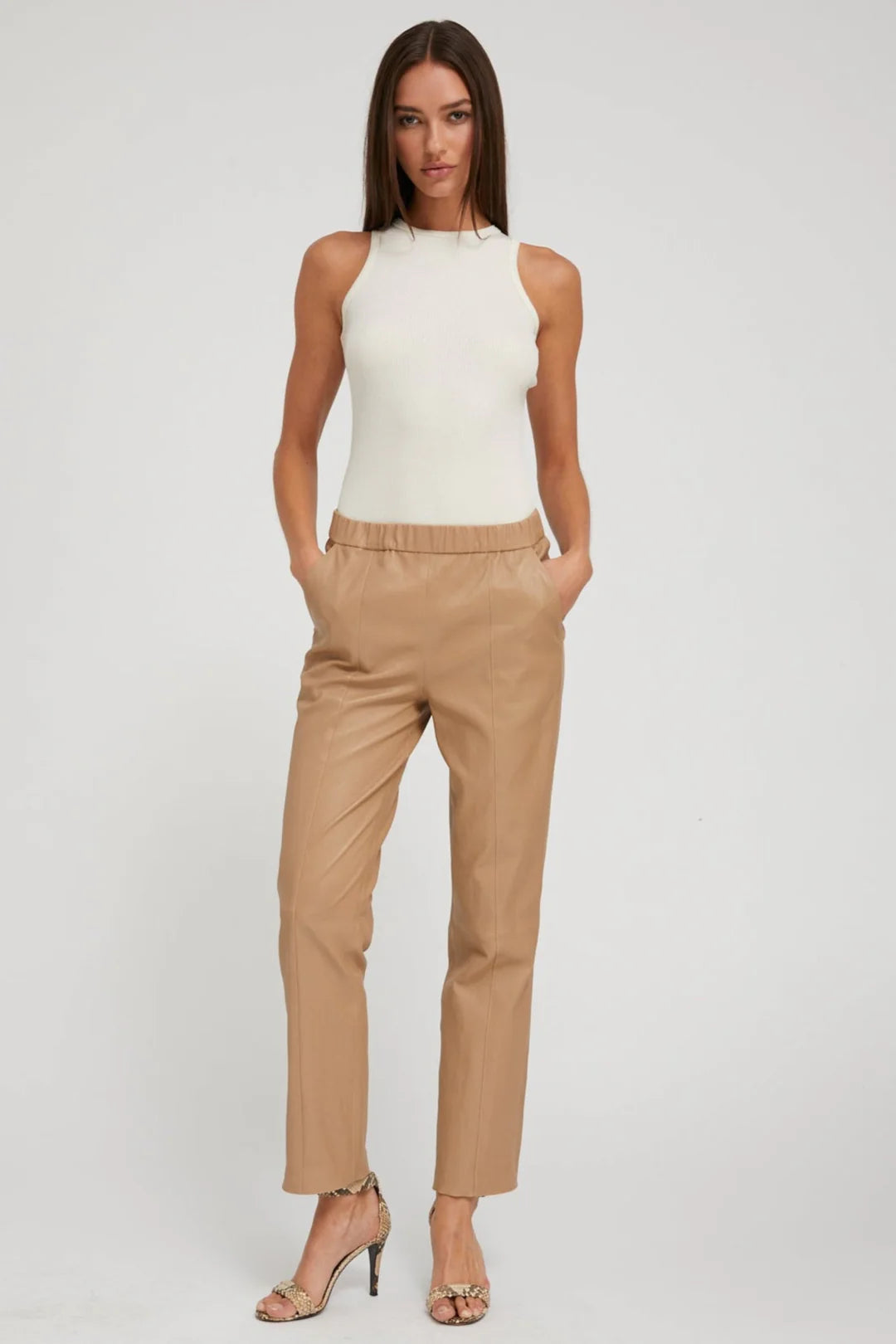 Straight Leg Leather Pant in Desert