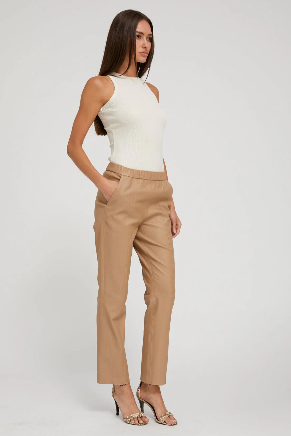 Straight Leg Leather Pant in Desert