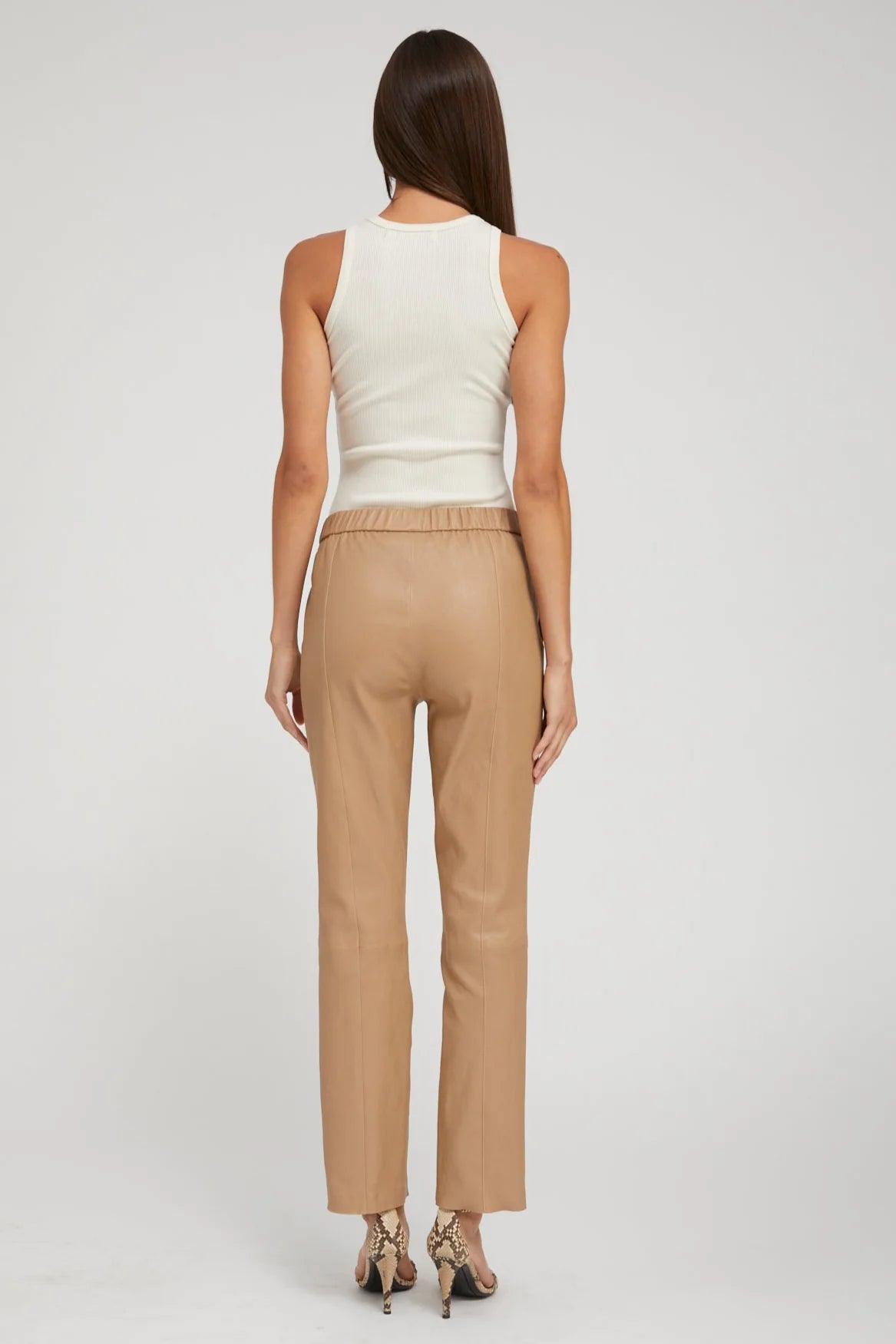 Straight Leg Leather Pant in Desert