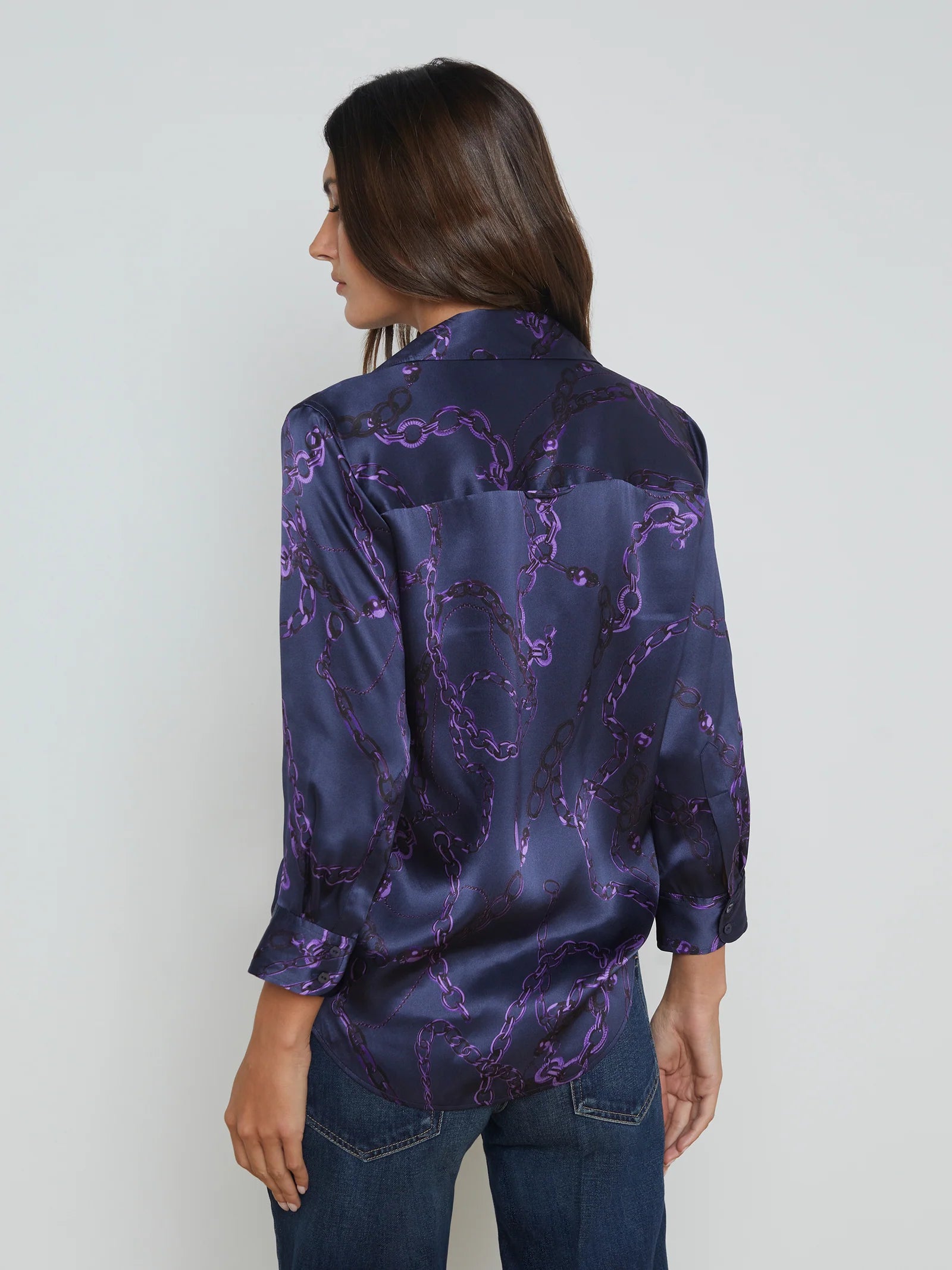 Dani 3/4 Sleeve Blouse in Midnight Purple Sketch Chain