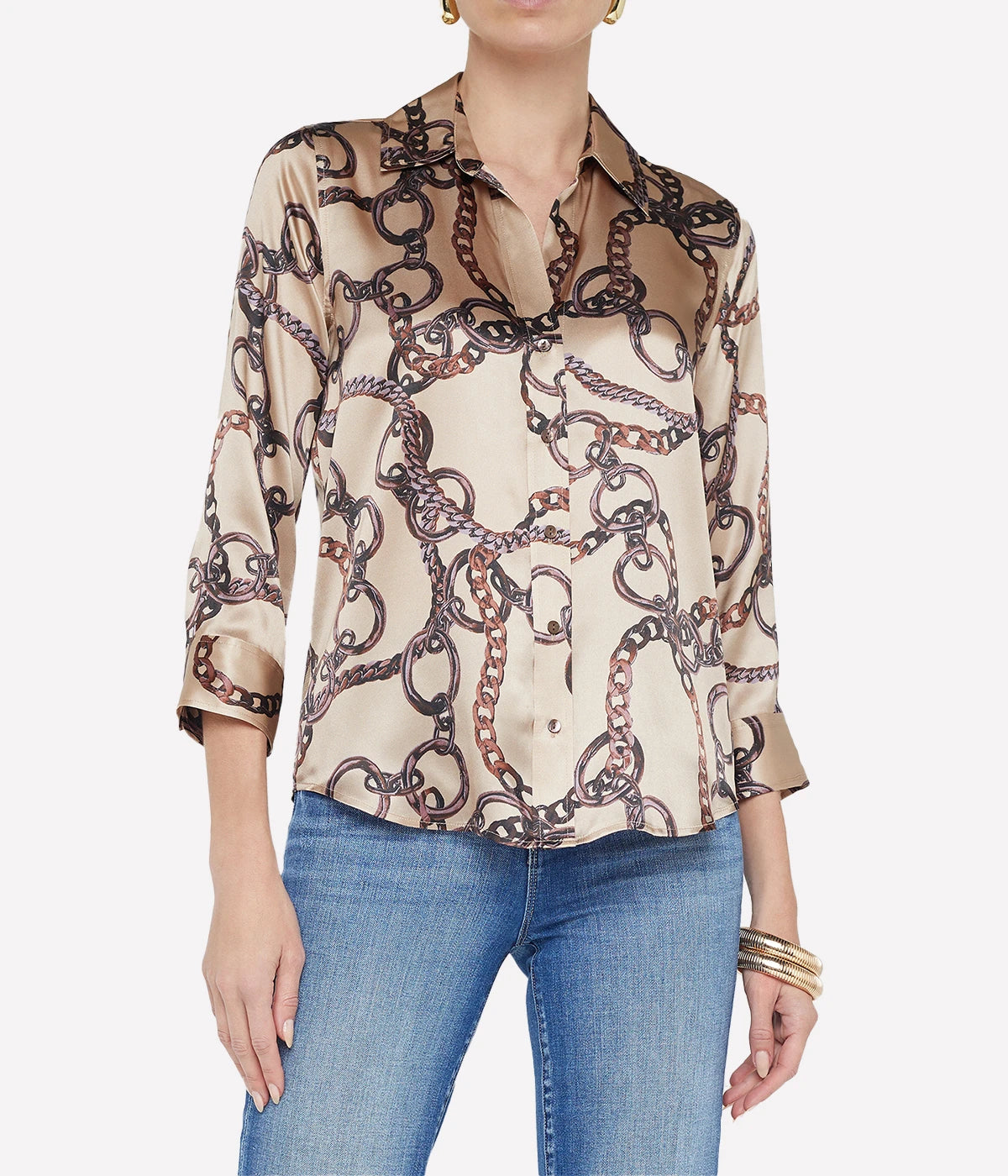 Dani 3/4 Sleeve Blouse in Almond Brown Chain