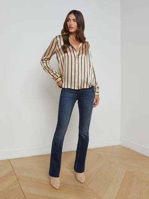 Tyler Long Sleeve Blouse in Almond Black Stripe