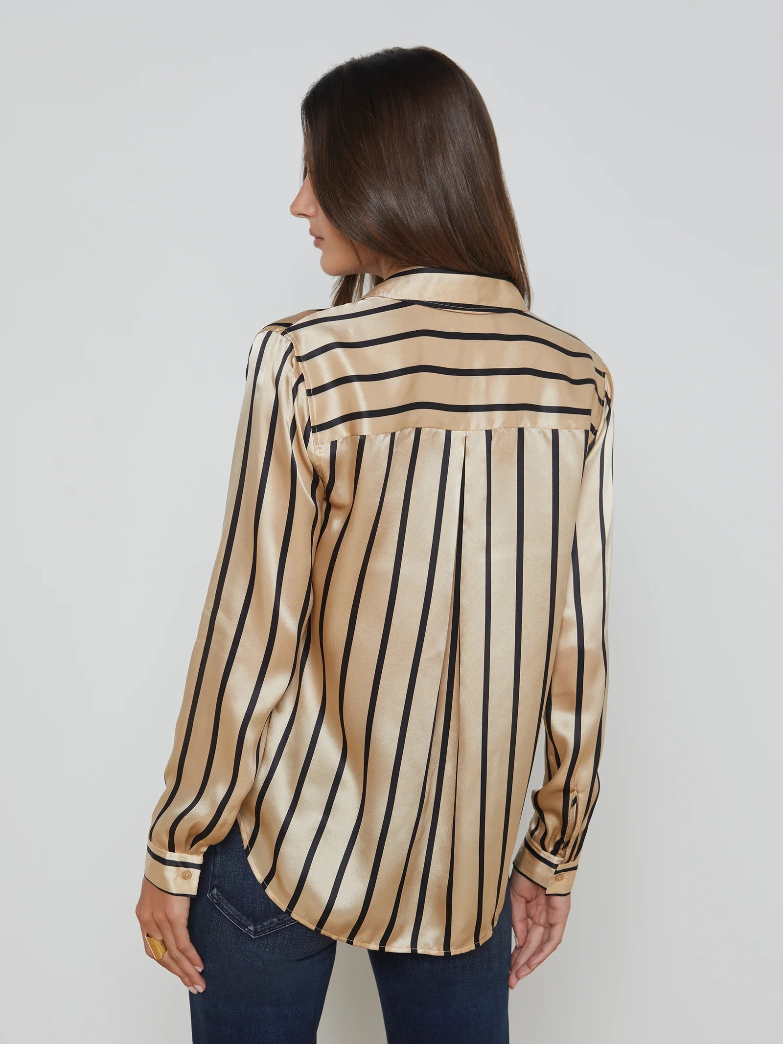 Tyler Long Sleeve Blouse in Almond Black Stripe