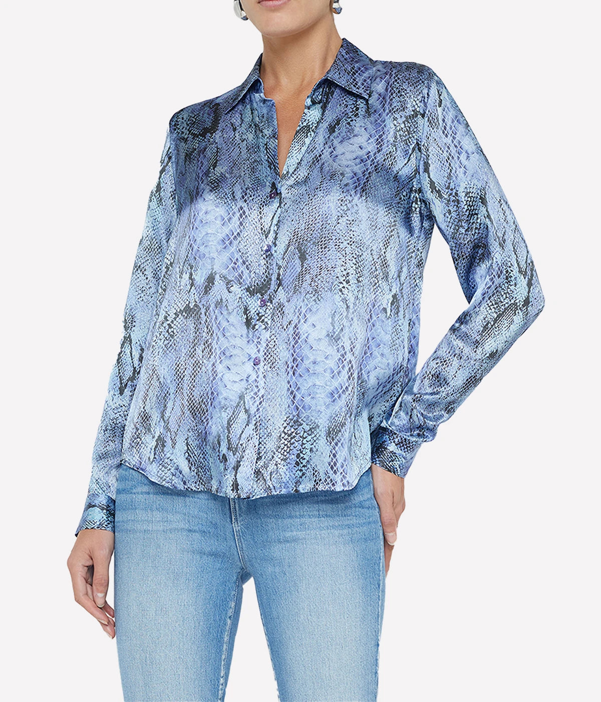 Tyler Long Sleeve Blouse in Blue Snake