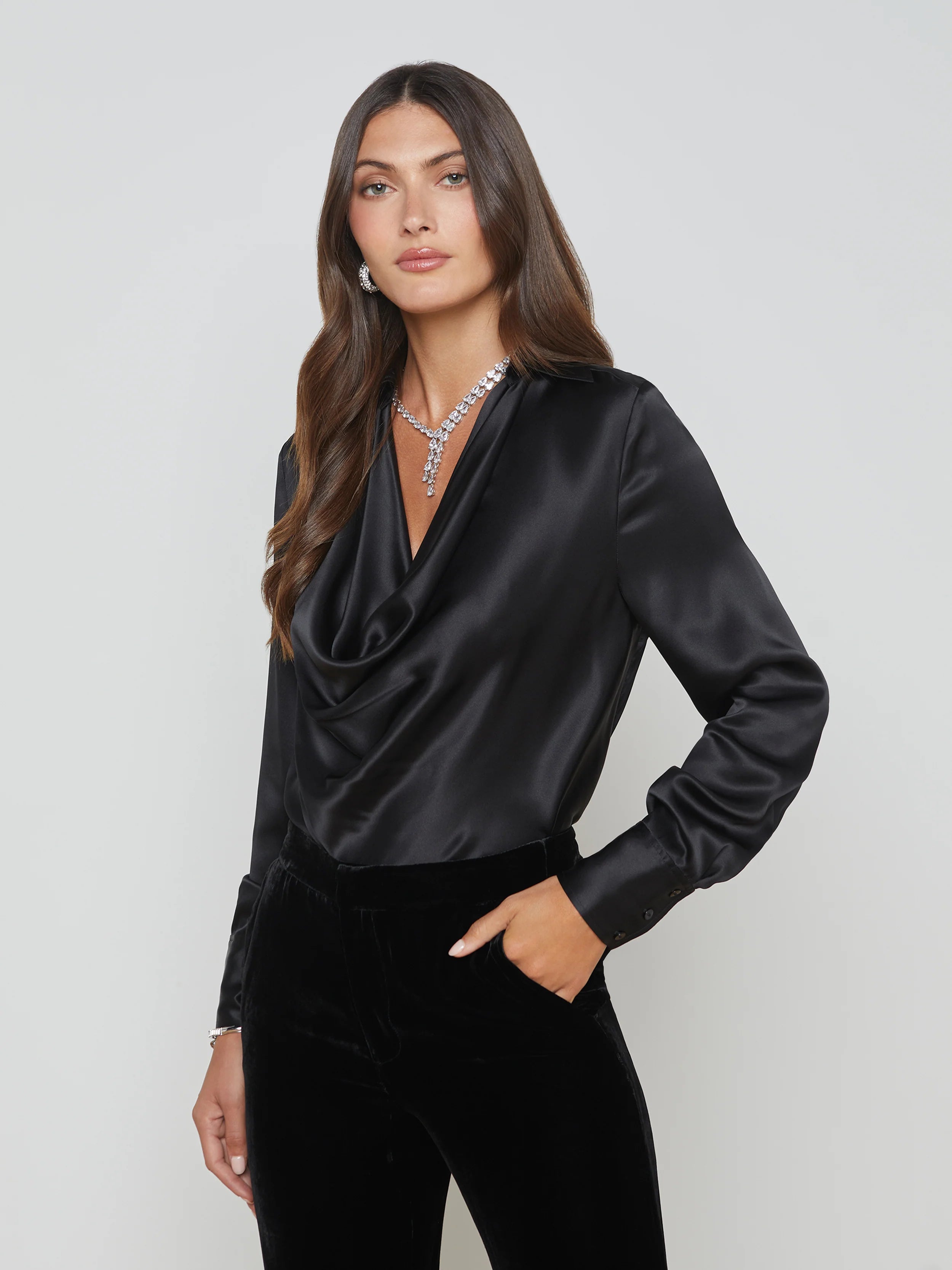 Lotus Cowl Neck blouse in Black