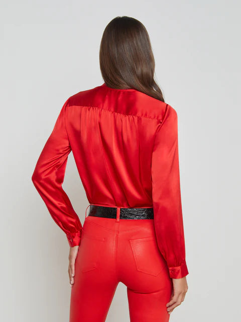 Bianca Band Collar Blouse in Lava Red