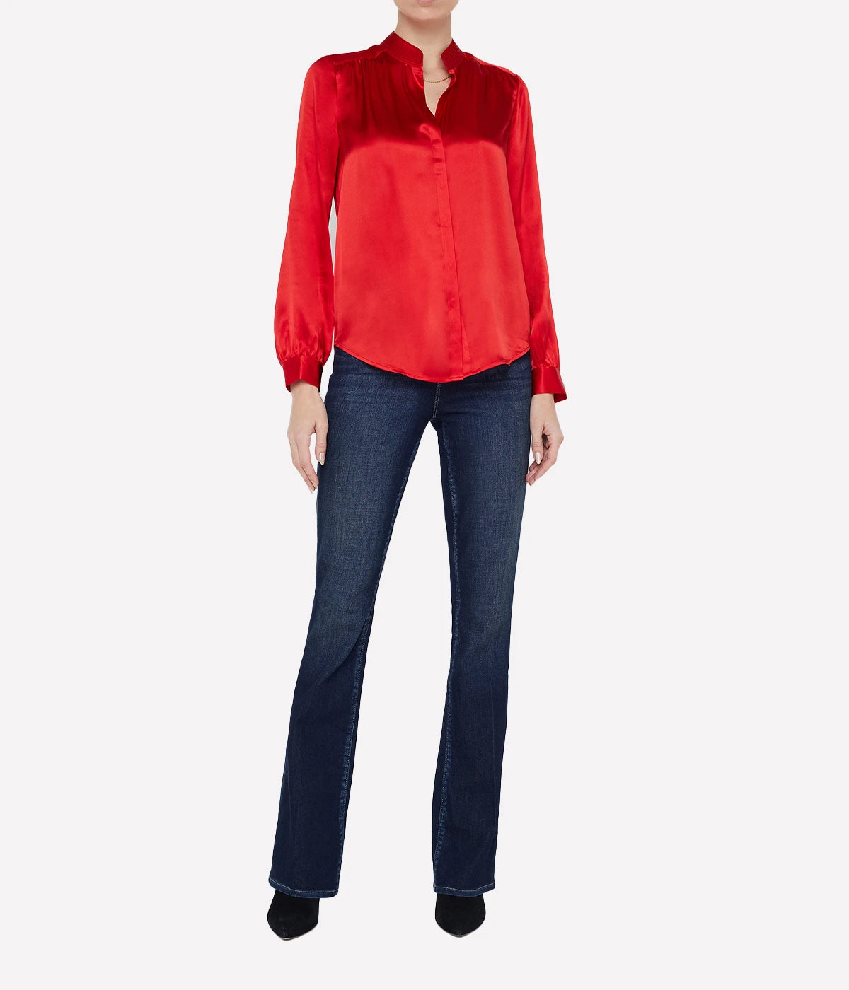 Bianca Band Collar Blouse in Lava Red