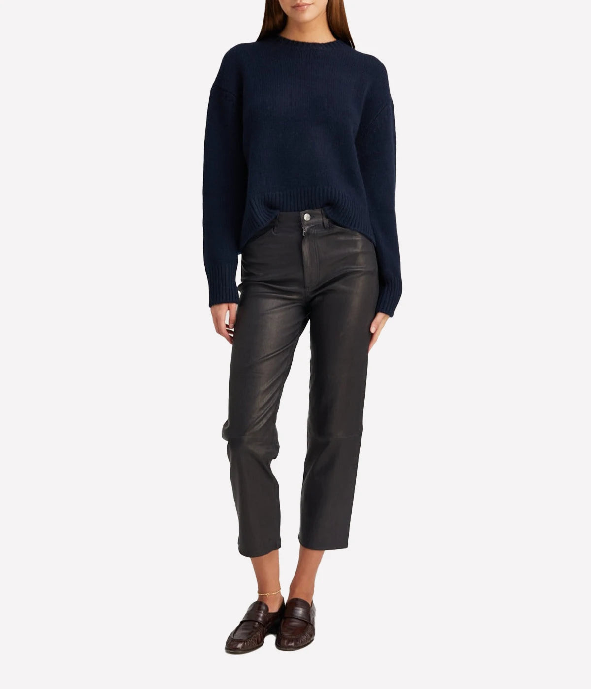 5 Pocket Straight Leg Leather Pant in Navy