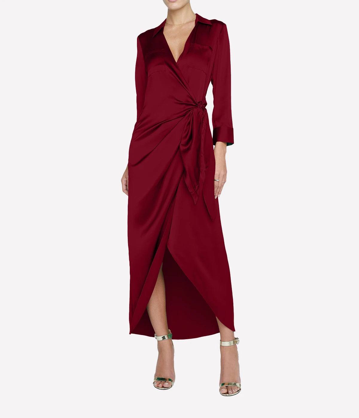 Kadi Long Wrap Dress in Dark Wine