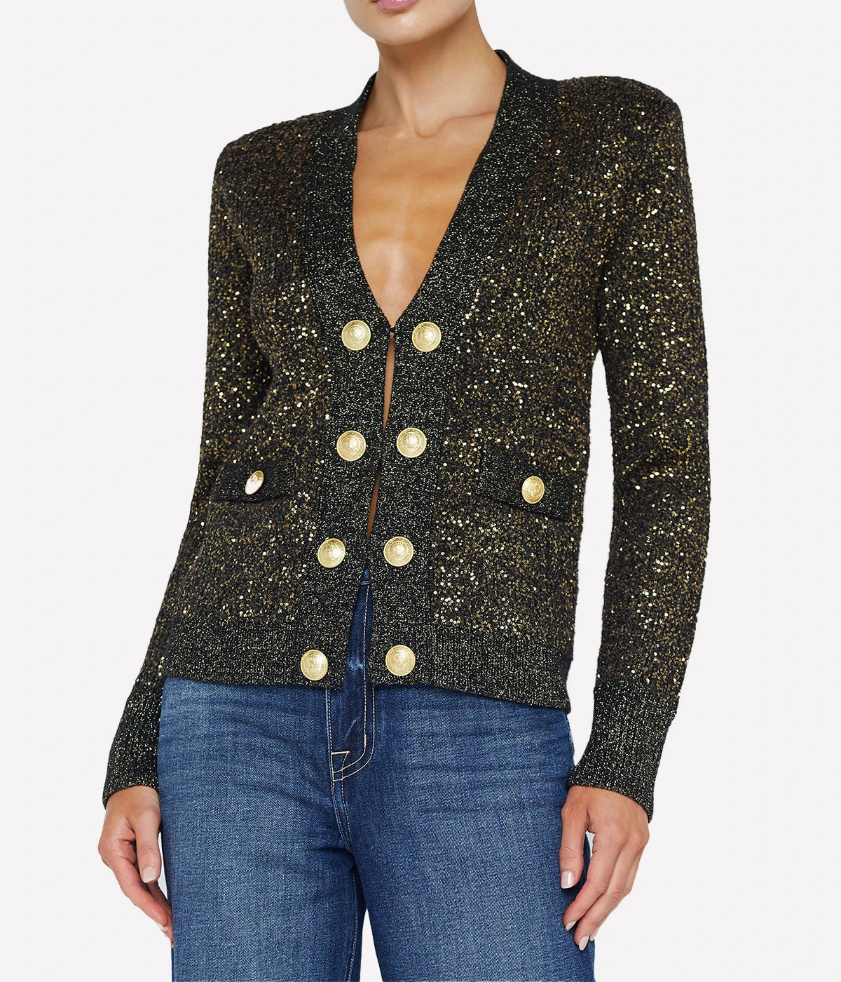 Jinny Sequin Cardigan in Black Gold Sequin