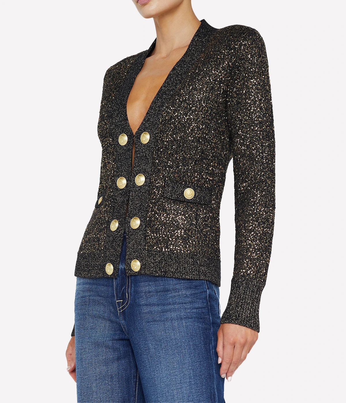 Jinny Sequin Cardigan in Black Gold Sequin