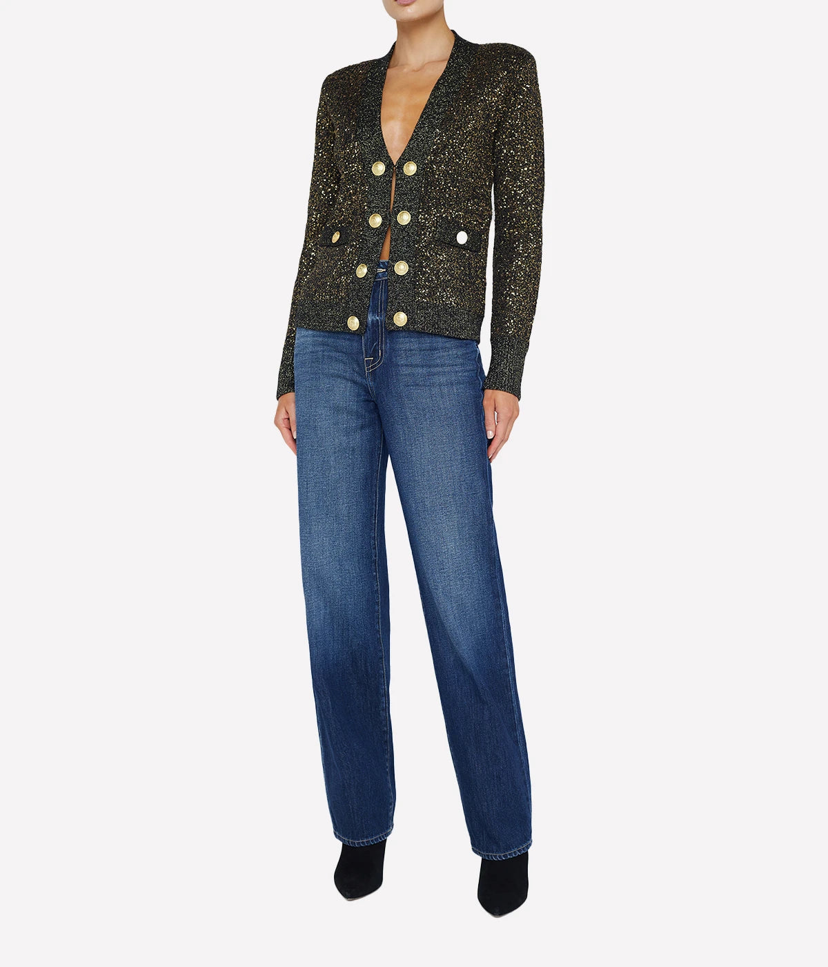 Jinny Sequin Cardigan in Black Gold Sequin