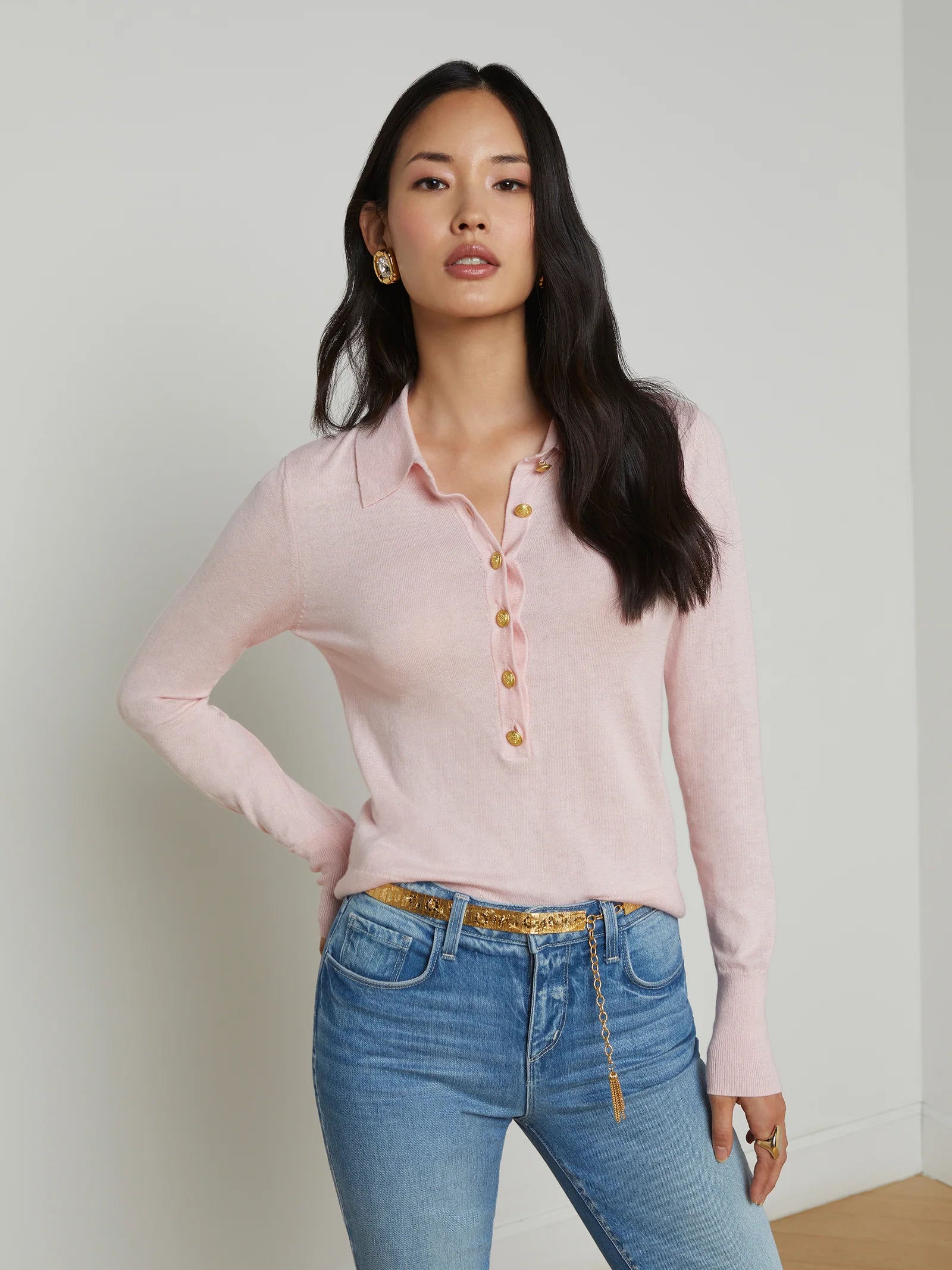 Sterling Collared Sweater in Pale Pink Gold