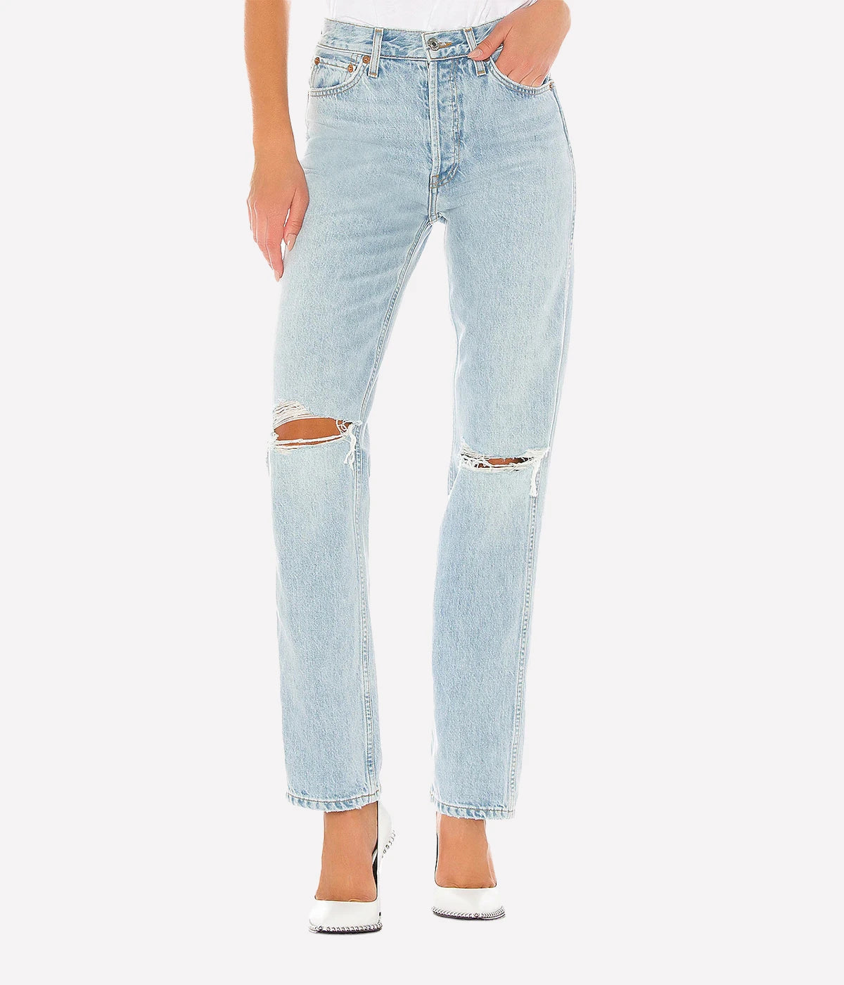 90s High Rise Loose Jean in Bleach Destroy