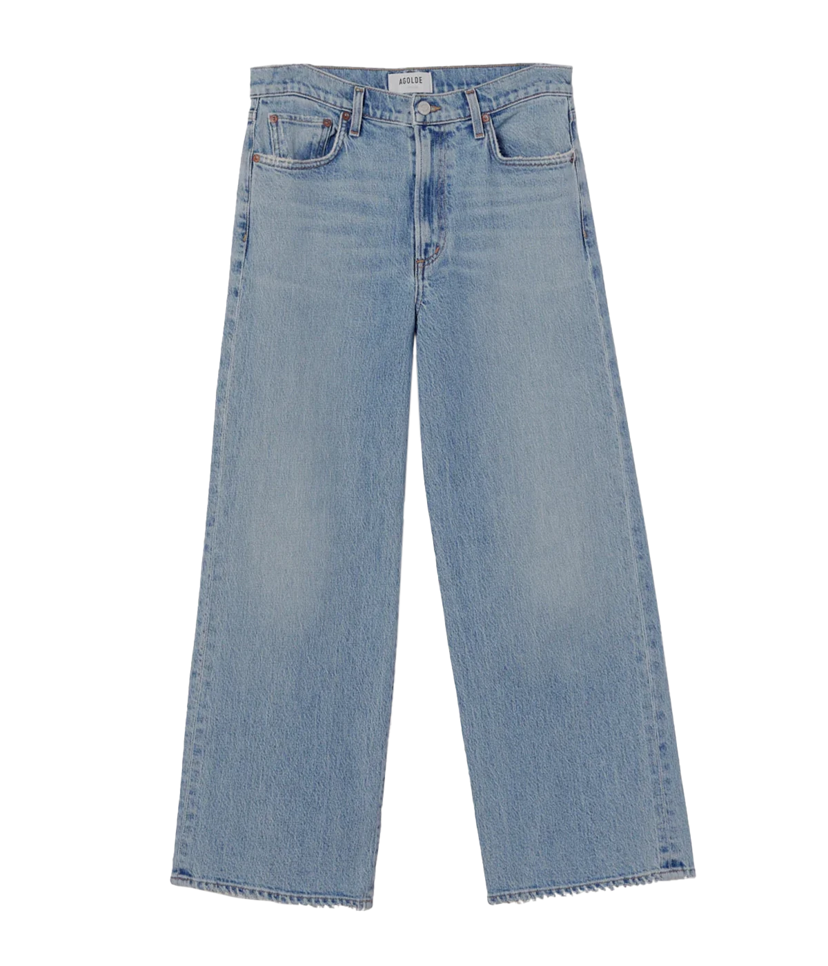 ALT Text: Relaxed mid-rise Harper Jean in light indigo with a cropped wide leg, subtle fading, and finished hems for a chic, casual style.