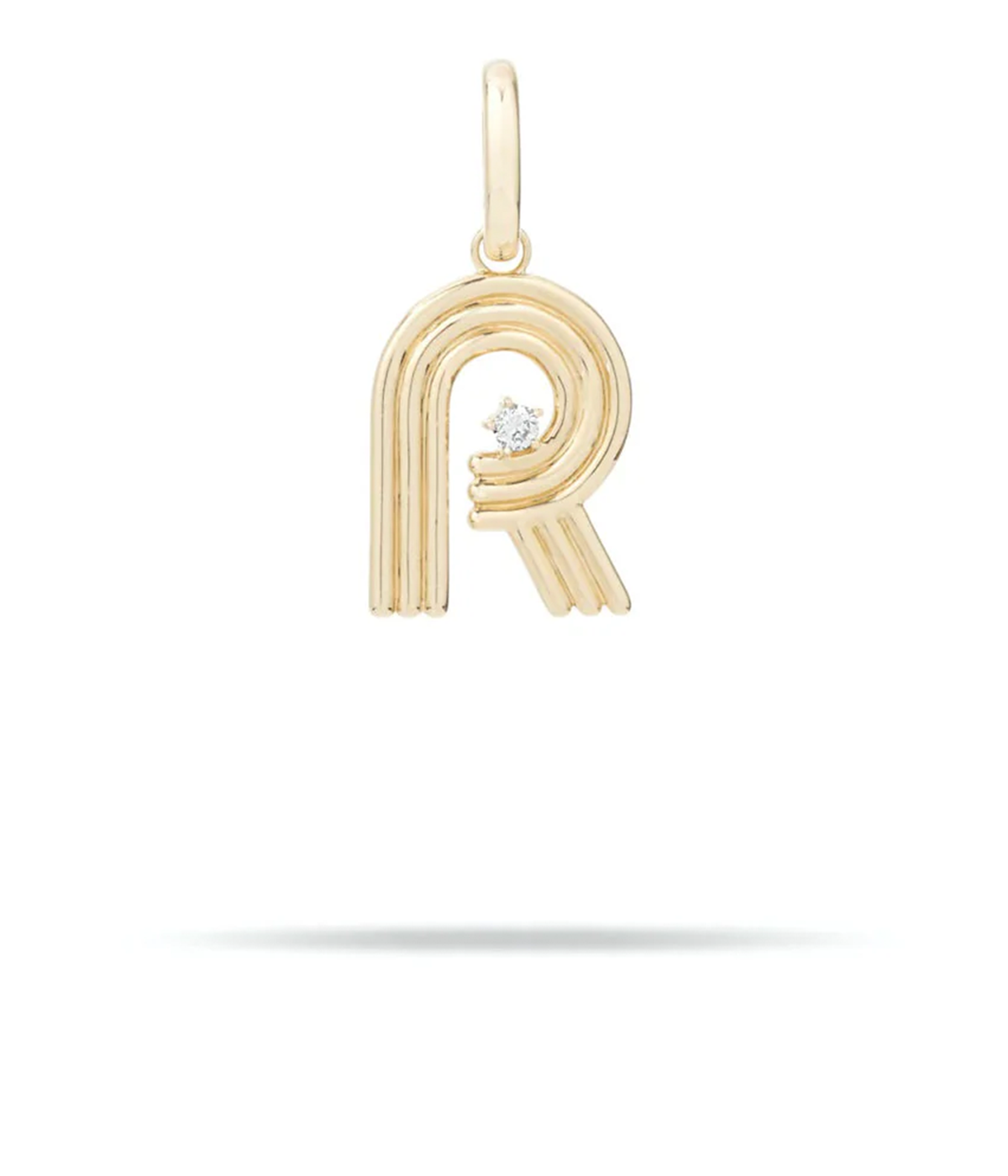 Groovy Diamond Initial R Charm 14K