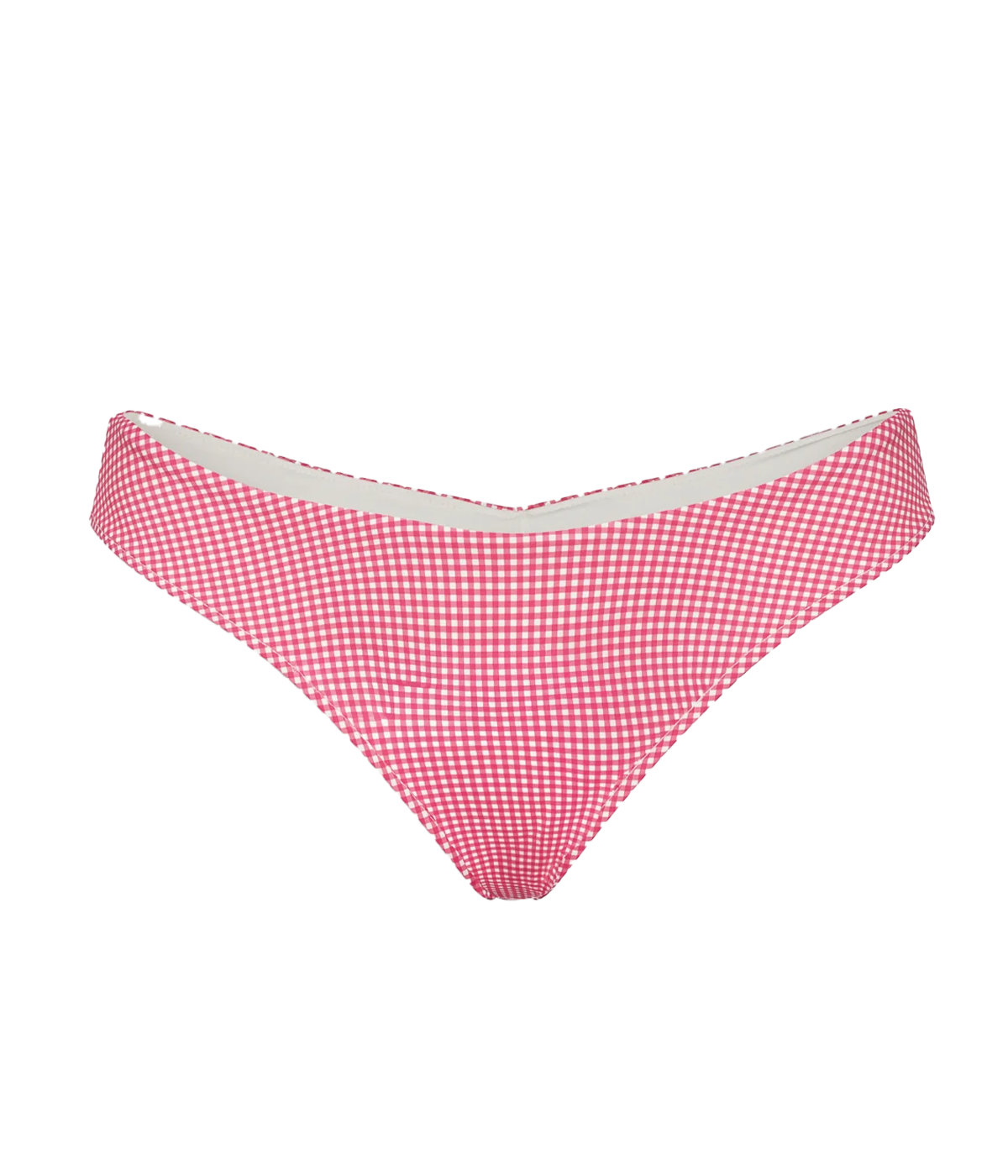 ALT Text: Flirty Katarina bikini bottom with cheeky coverage, high leg fit, and Ladybug Gingham pattern, designed to boost the booty and minimise tan lines.