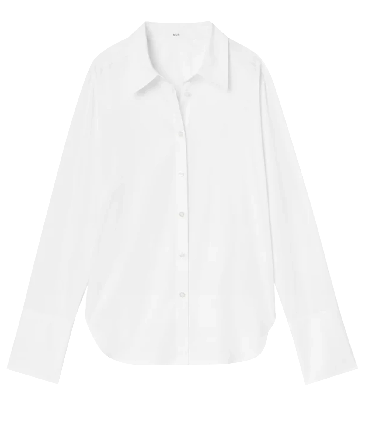 ALT text: White European linen button-down shirt with long knuckle-grazing sleeves and exaggerated cuffs.