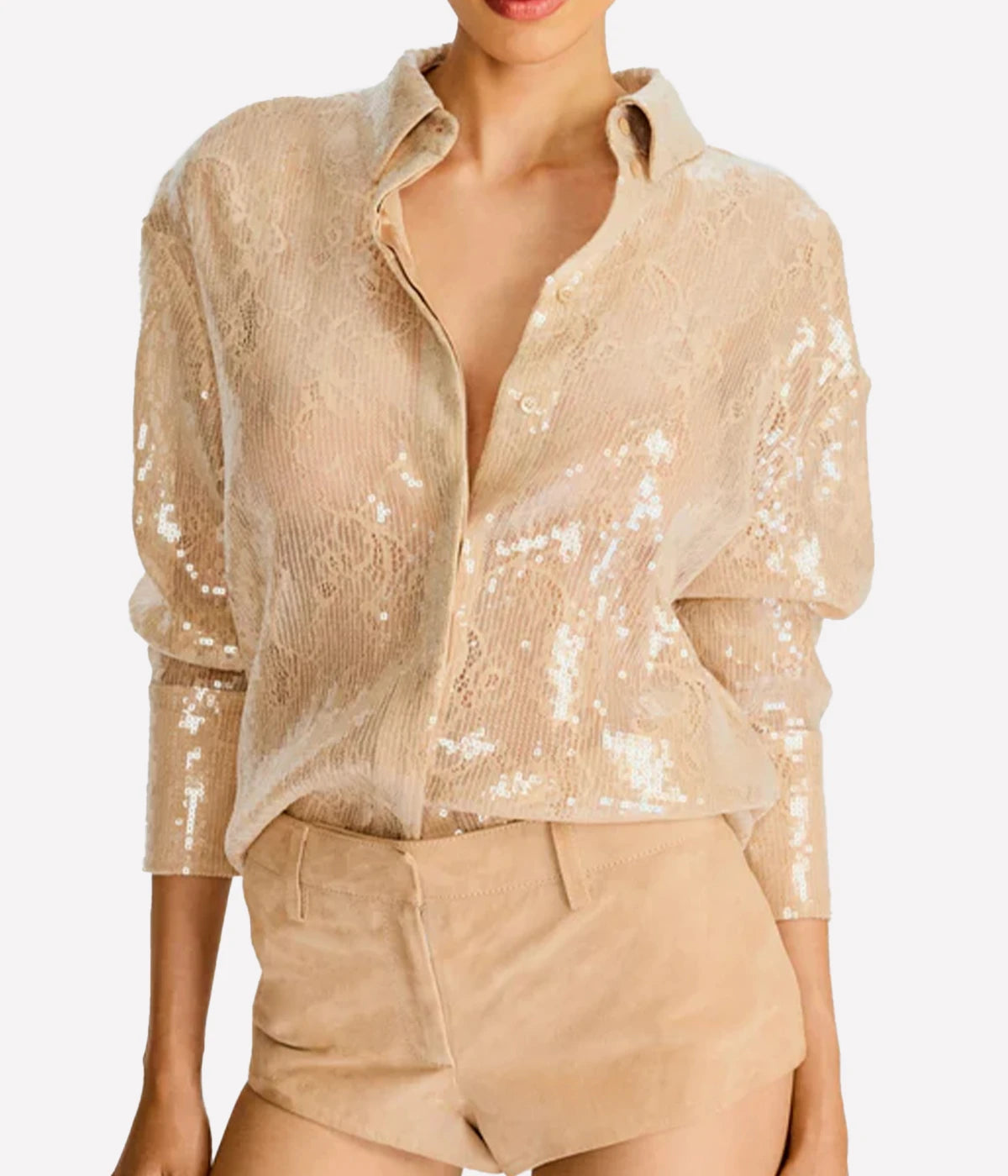 Ariana Sequin Shirt in Nude