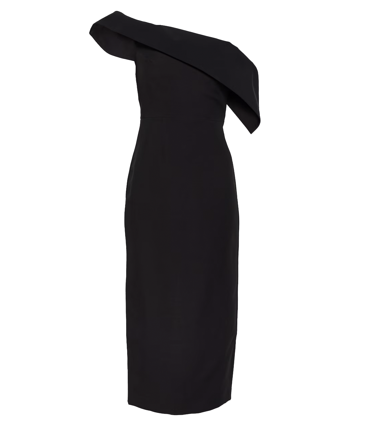 Asymmetric Silk Midi Dress in Black