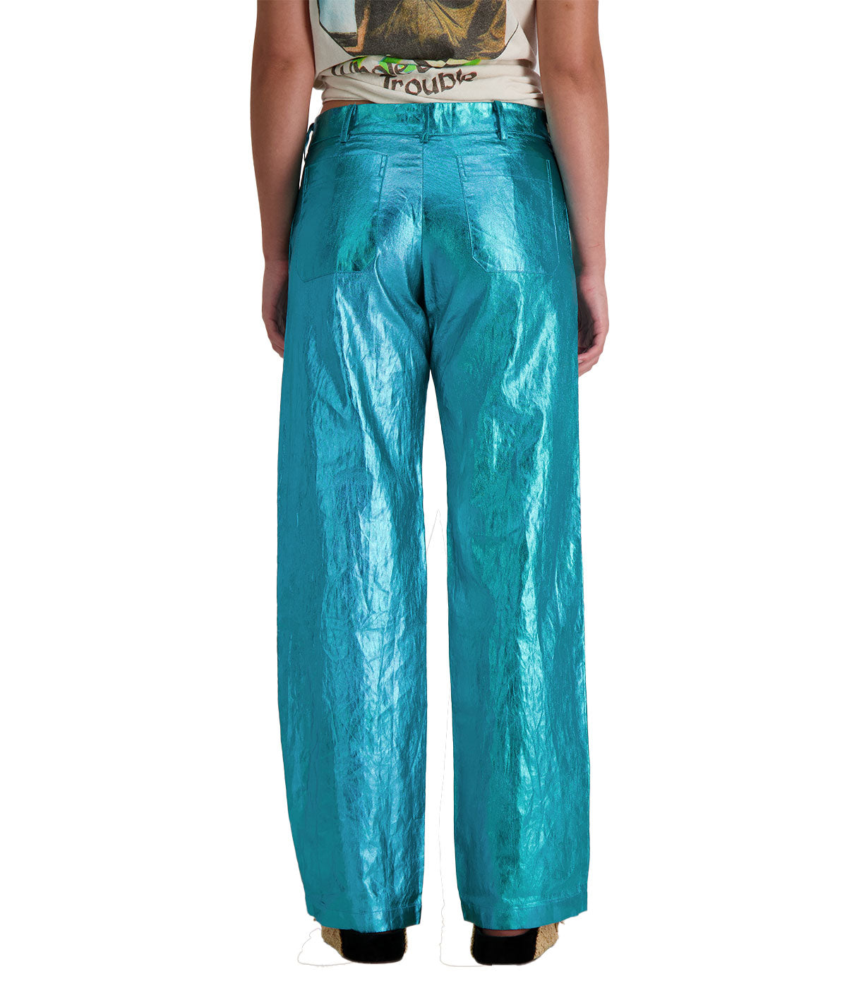 Astro Metallic Linen Pant in Turquoise