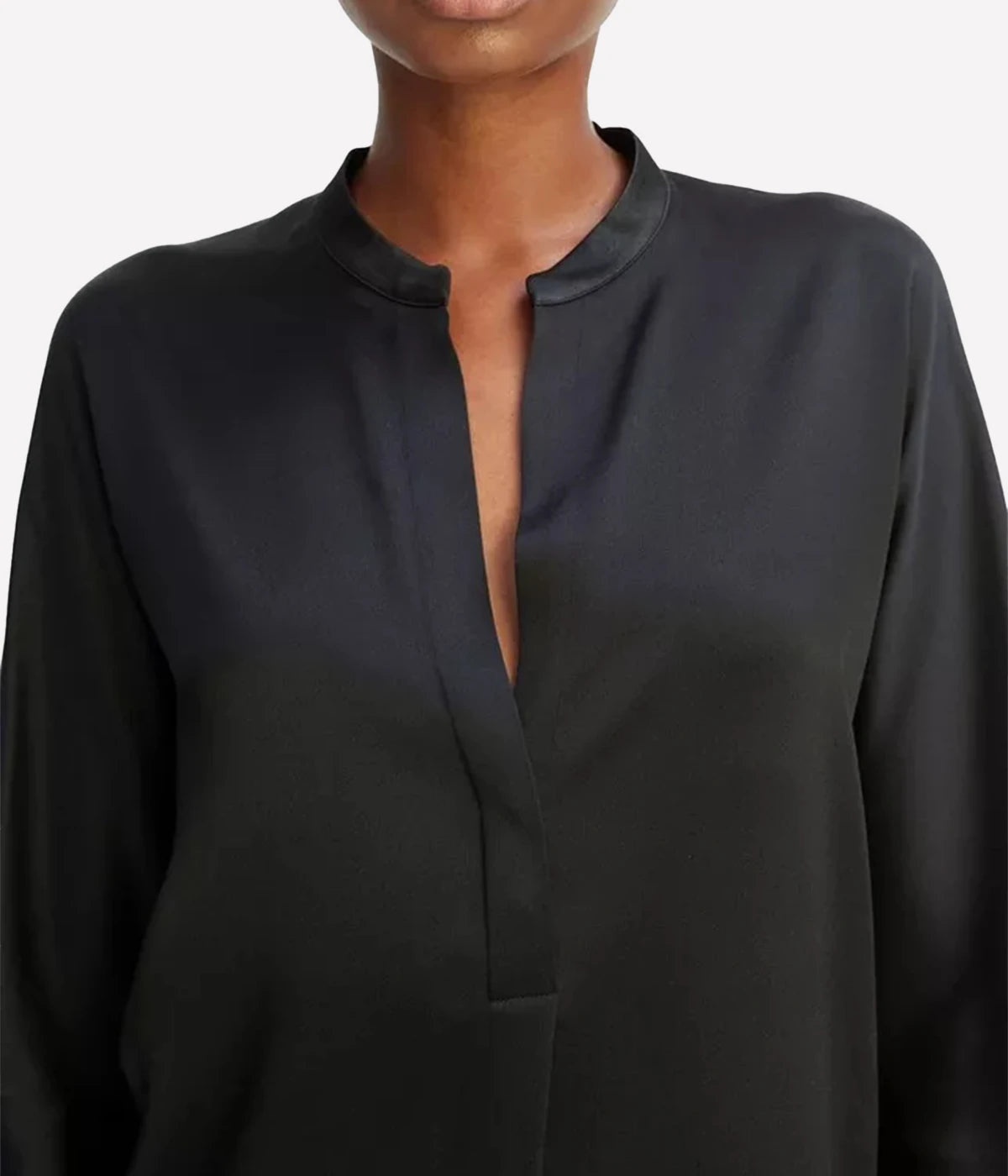 Band Collar Blouse in Black