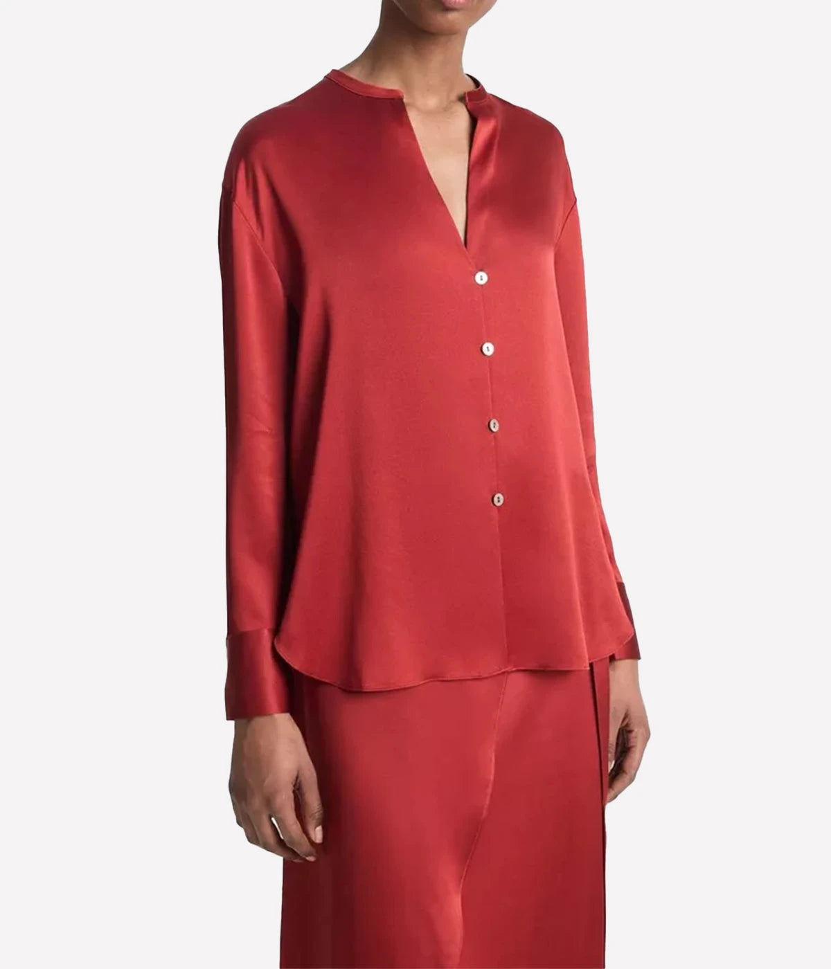 Band Collar Blouse in Dark Scarlet