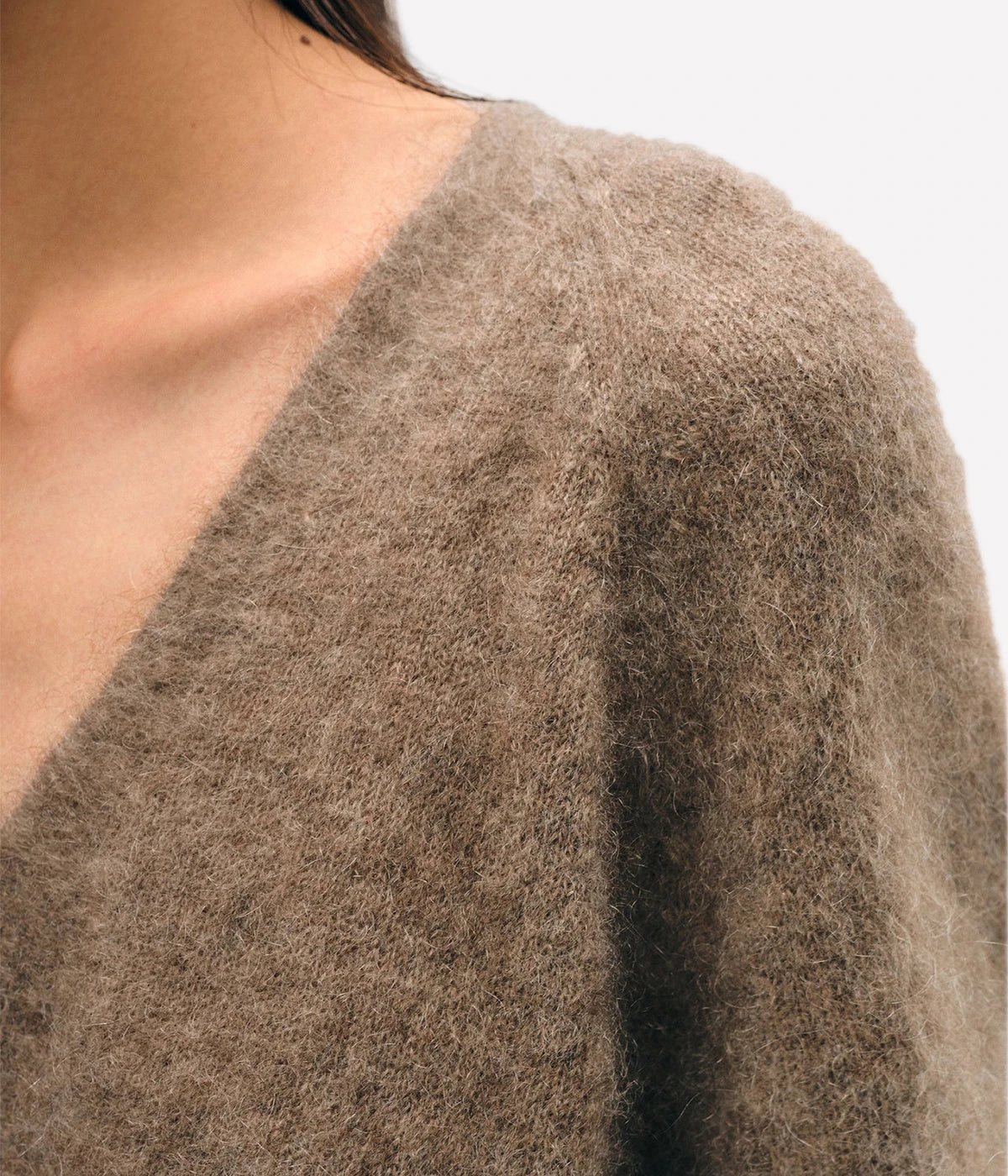 Brushed Cashmere Easy V Neck in Taupe