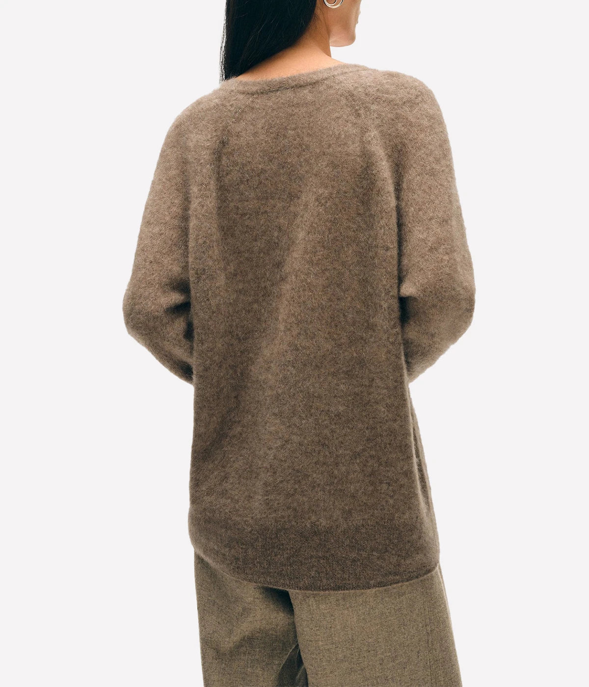 Brushed Cashmere Easy V Neck in Taupe