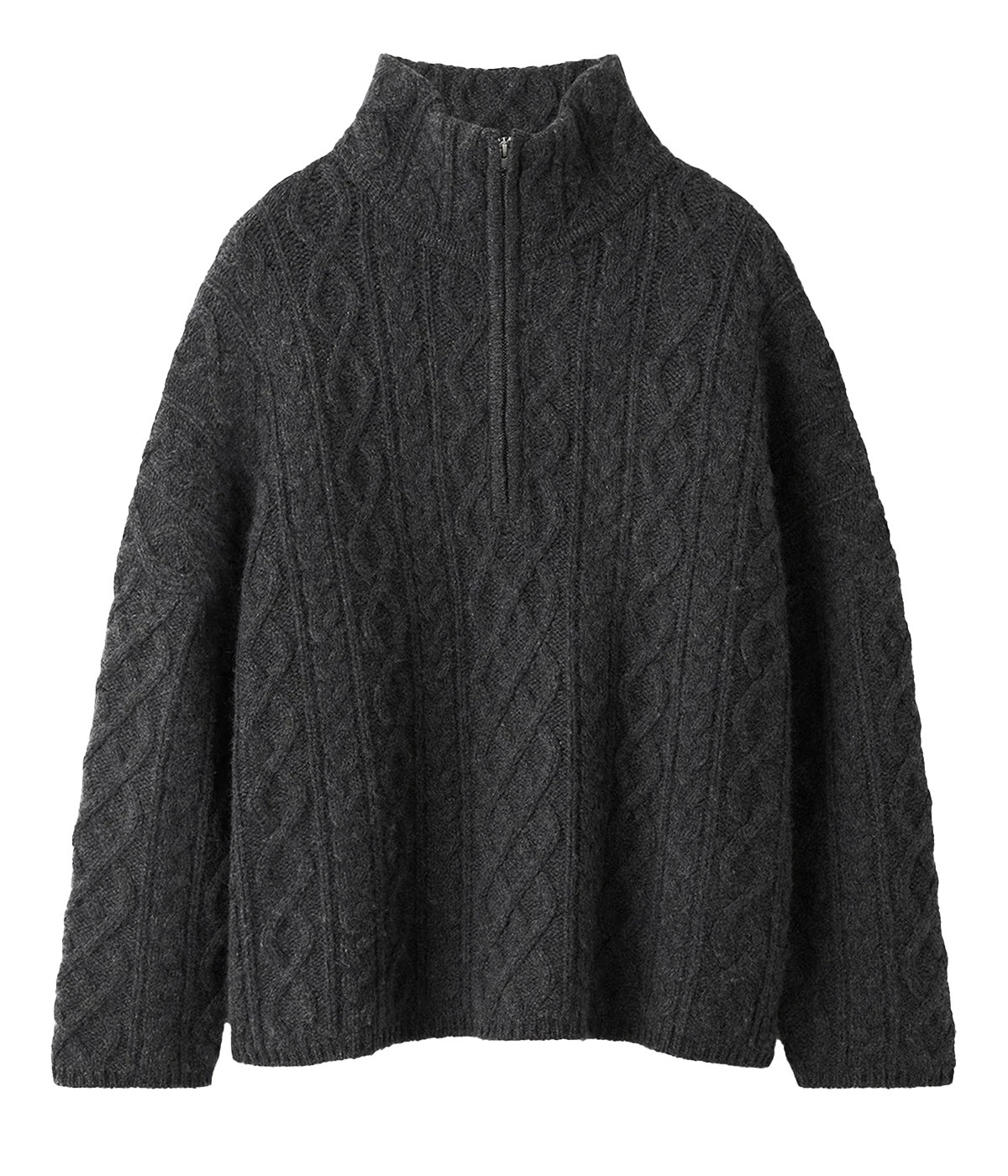 Cable Knit Zip Sweater in Charcoal
