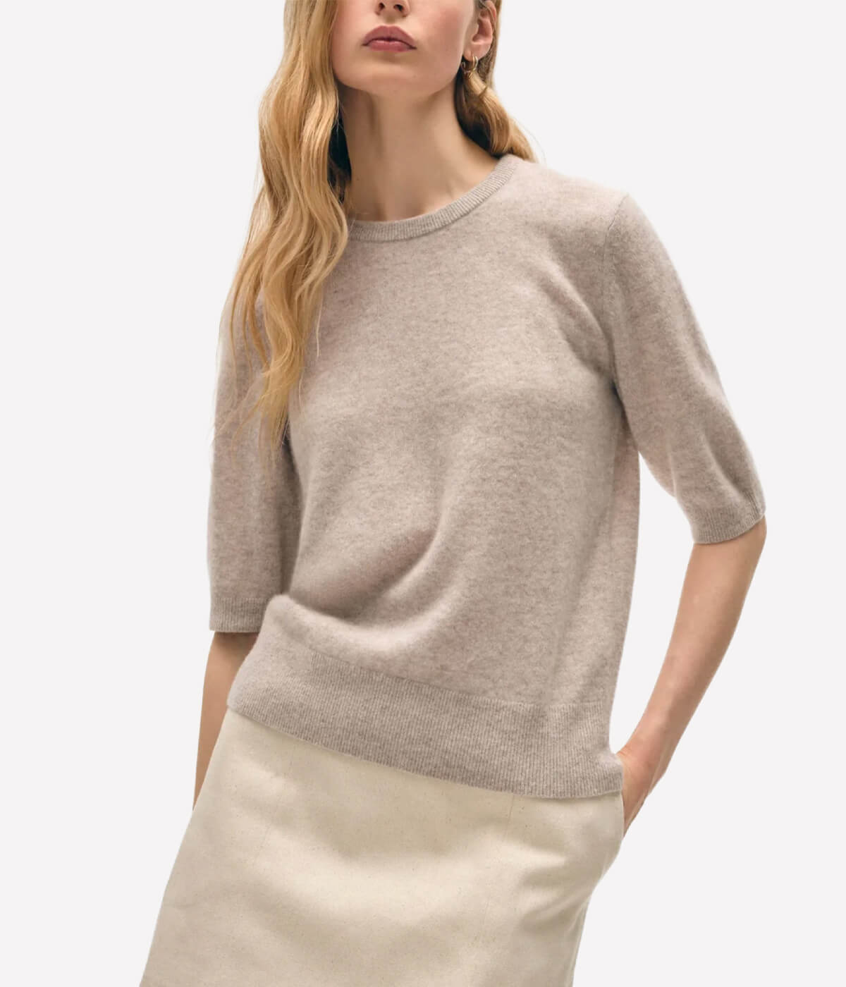 Cashmere Elbow Sleeve Tee in Sandwisp