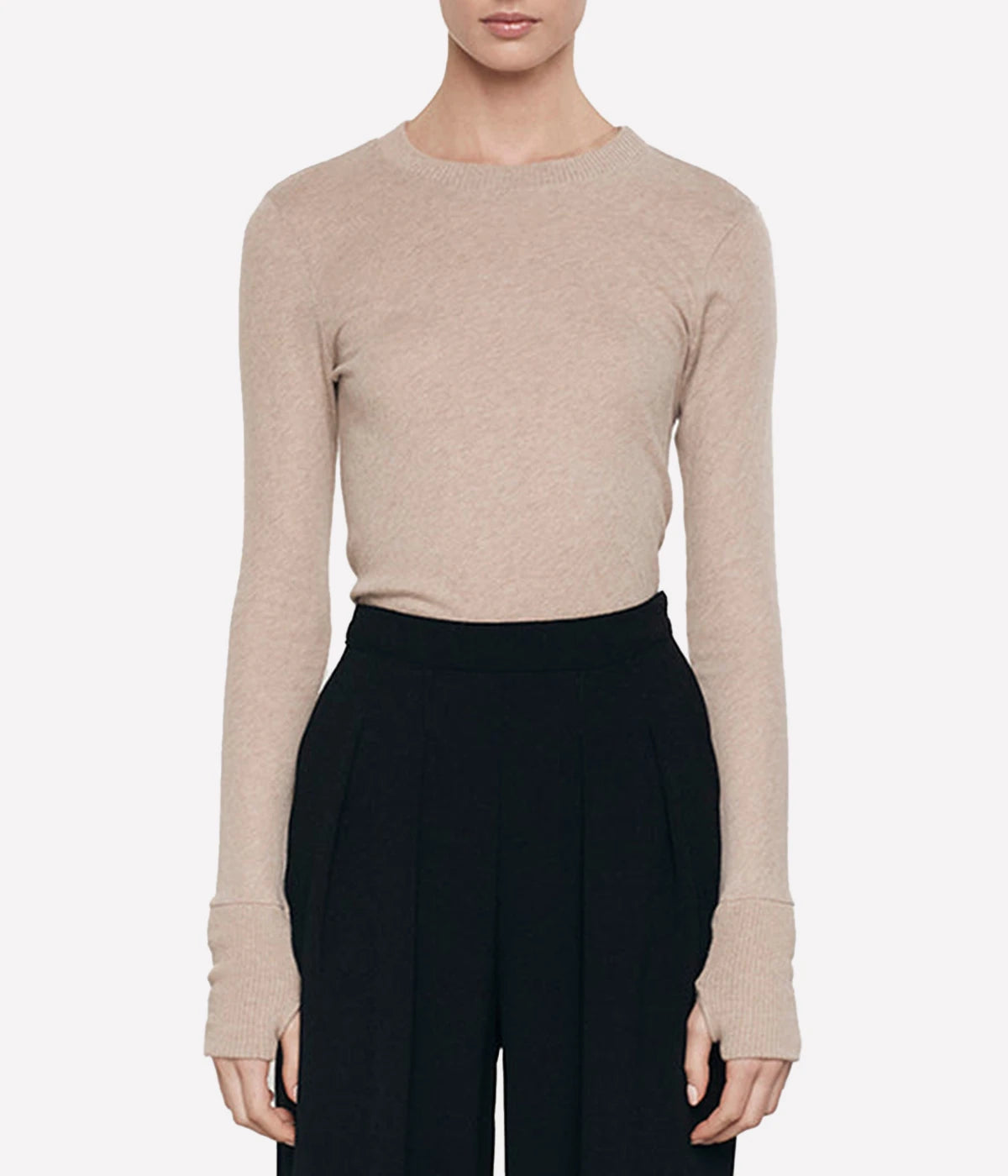 Cashmere Easy Cuffed Crew Top in Khaki