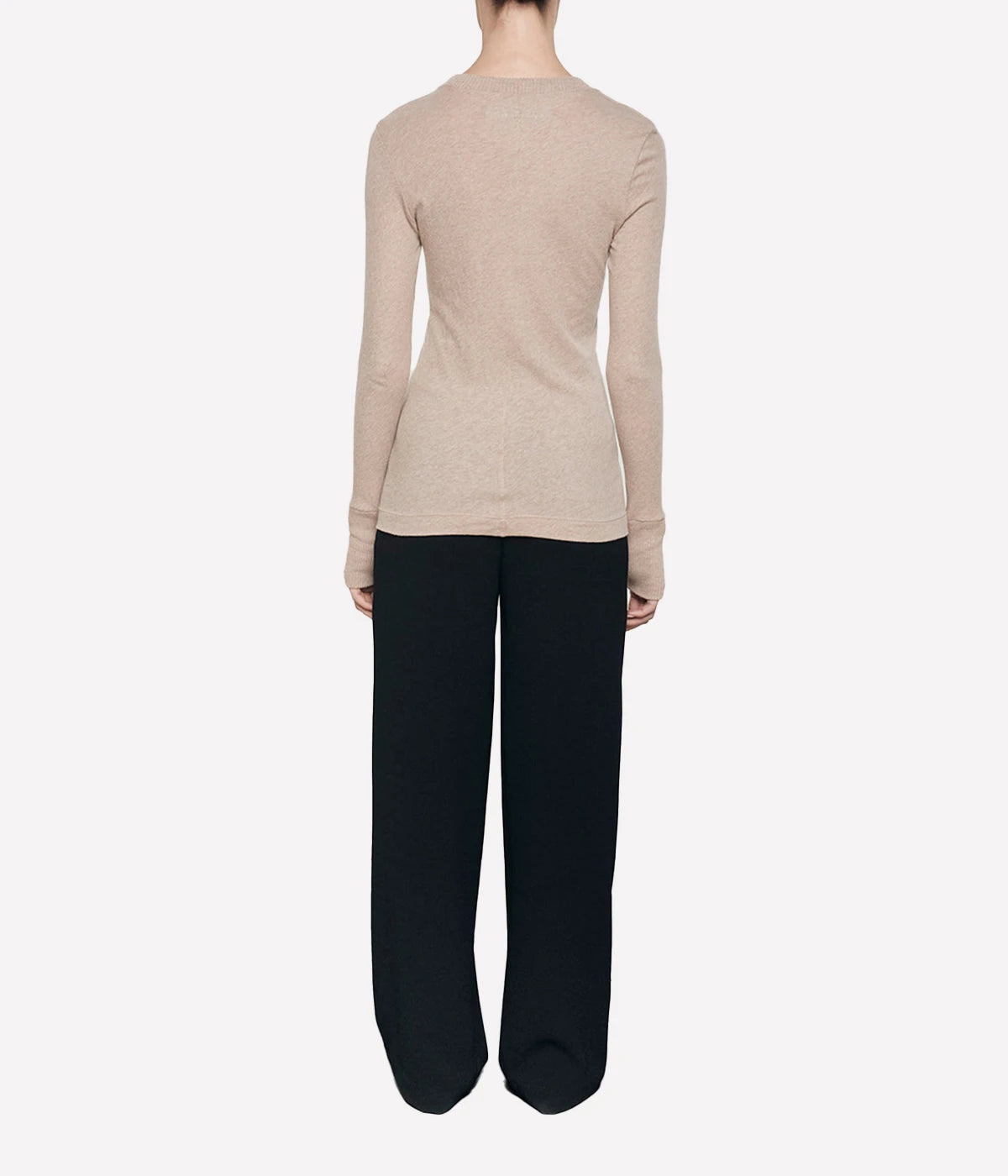 Cashmere Easy Cuffed Crew Top in Khaki