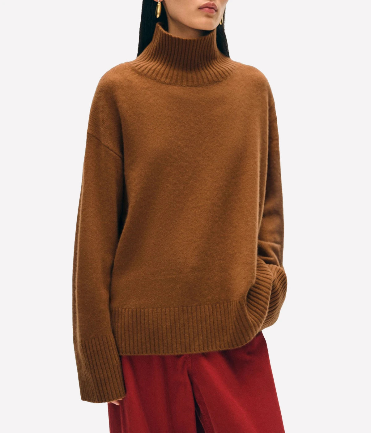 Cashmere Easy Standneck in Cedar Brown