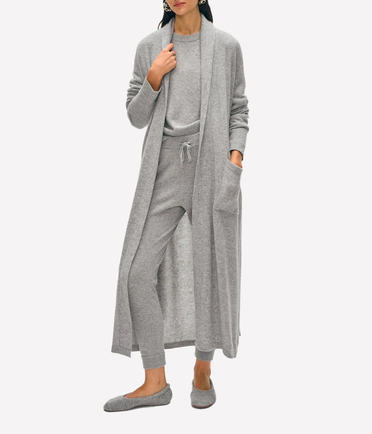 Cashmere Long Robe in Grey Heather