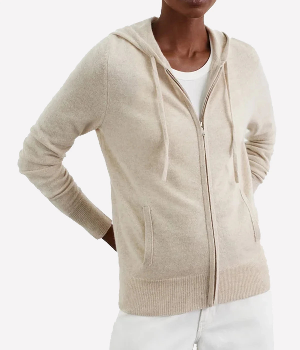 Cashmere Zip Hoodie in Natural Sand