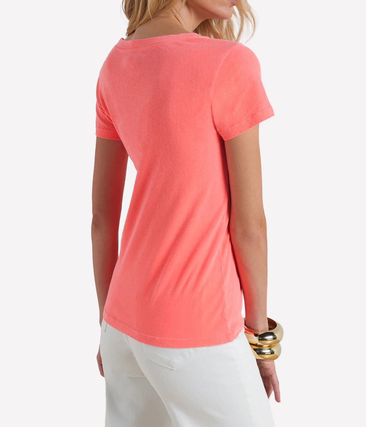 L'AGENCE - Cory Cotton Scoopneck Tee in Neon Coral