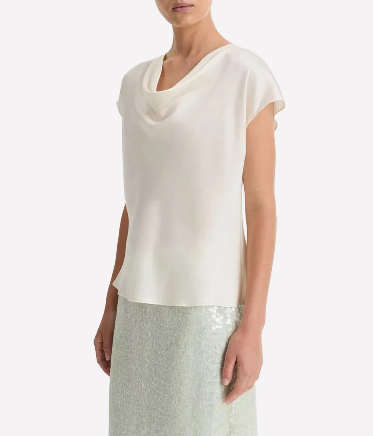 Cowl Neck Cap SLV Blouse in White