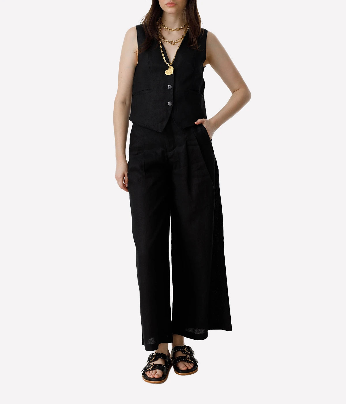 Culotte Linen Pant in Black