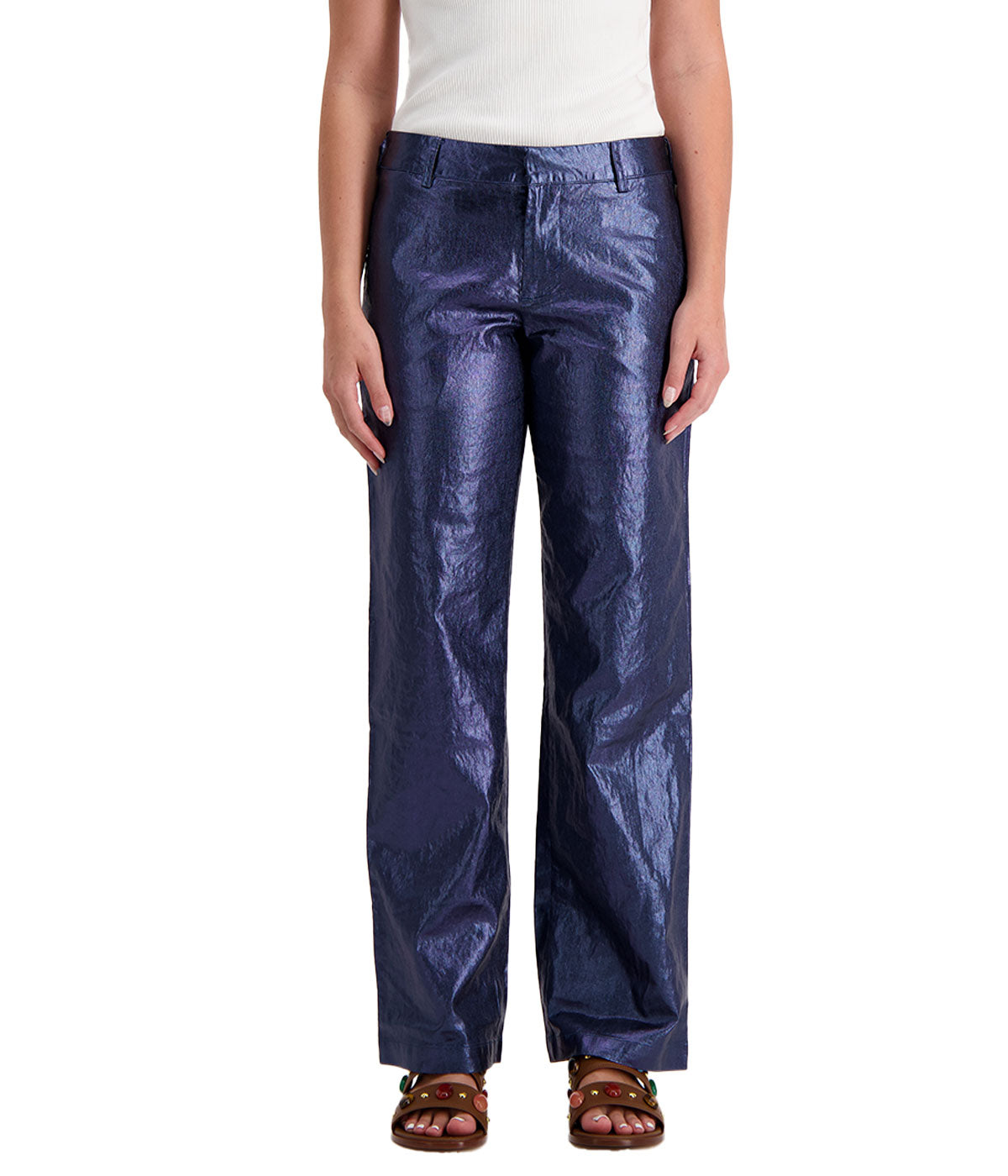 Astro Metallic Linen Pant in Dark Blue