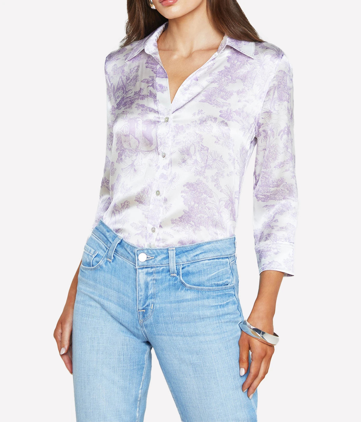 Dani 3/4 Sleeve Blouse in Lilac White Tropical Toile