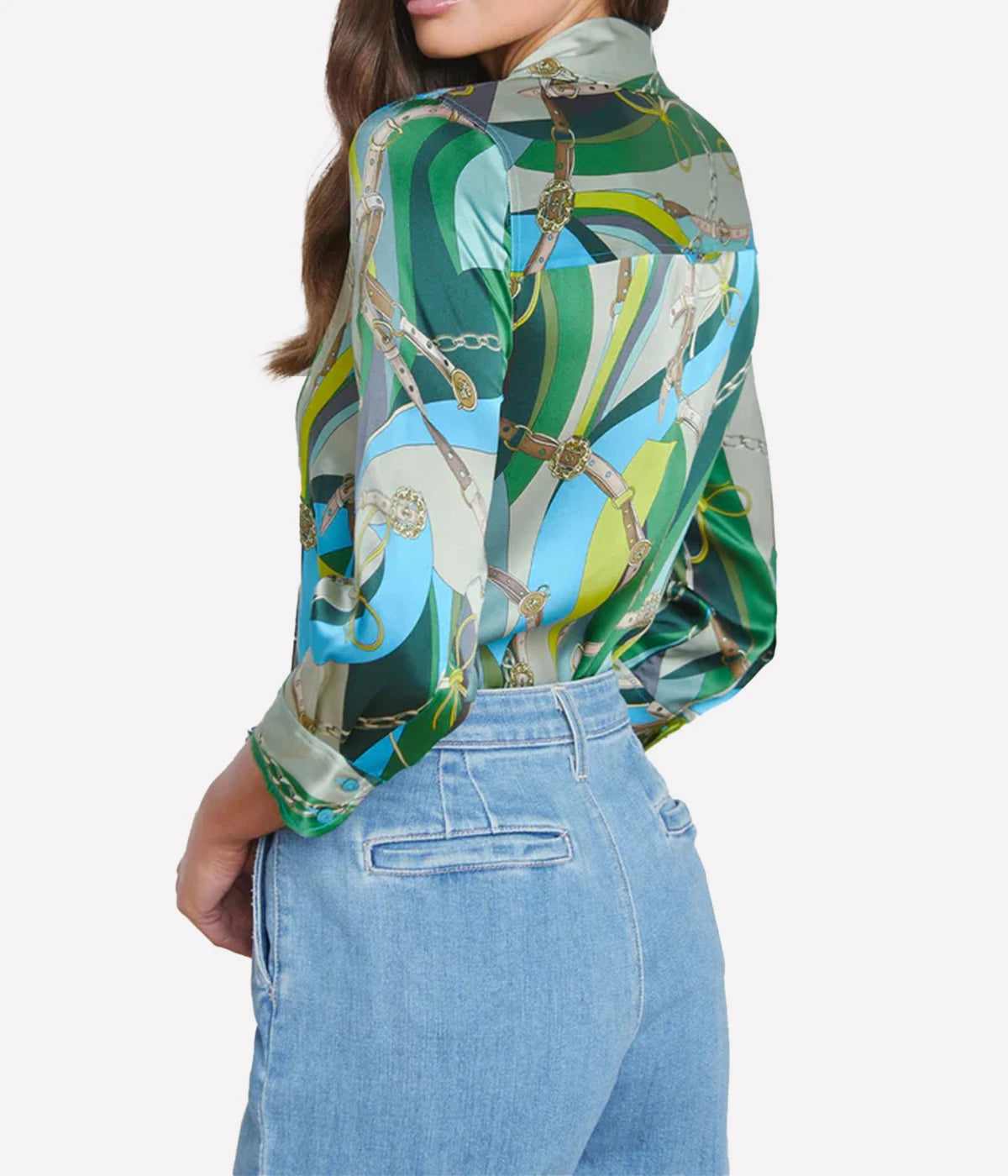 Dani 3/4 Sleeve Blouse in Sea Green Multi Belt Swirl